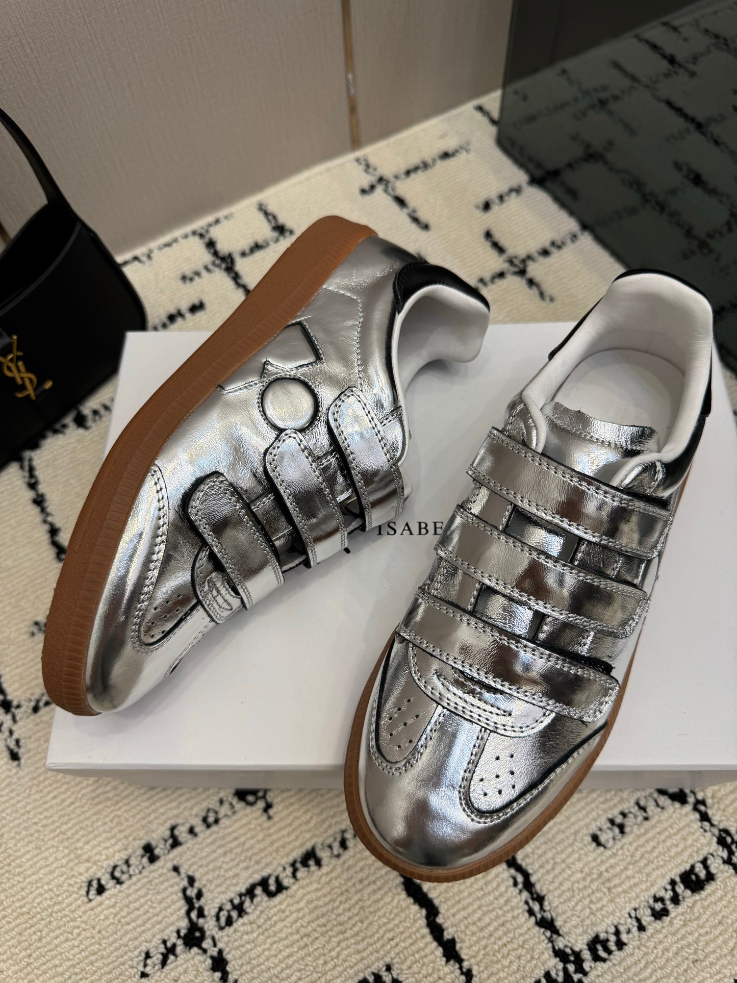 High-Shine Metallic Liquid Silver Low-Top Retro Court Shoes