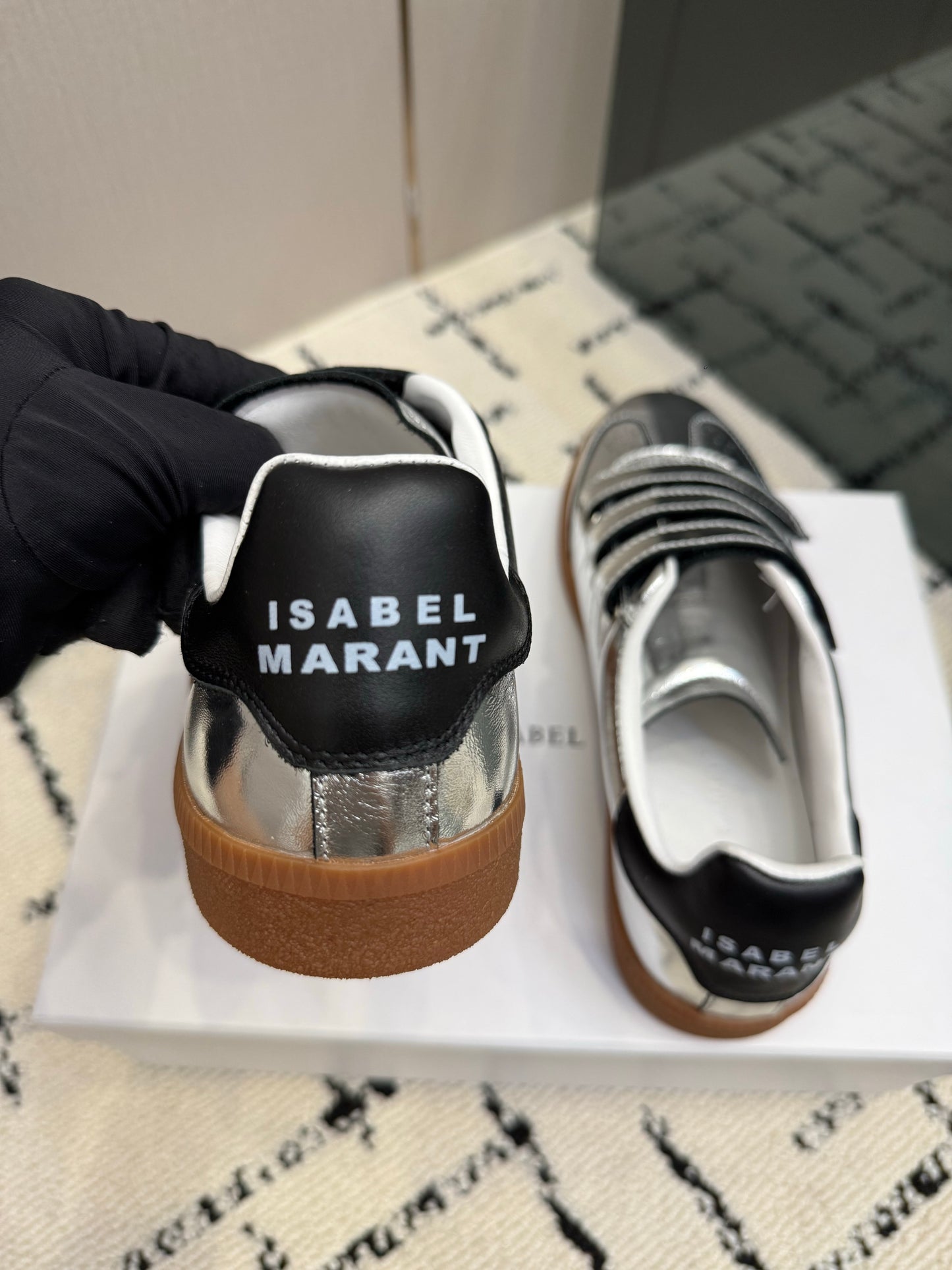 High-Shine Metallic Liquid Silver Low-Top Retro Court Shoes
