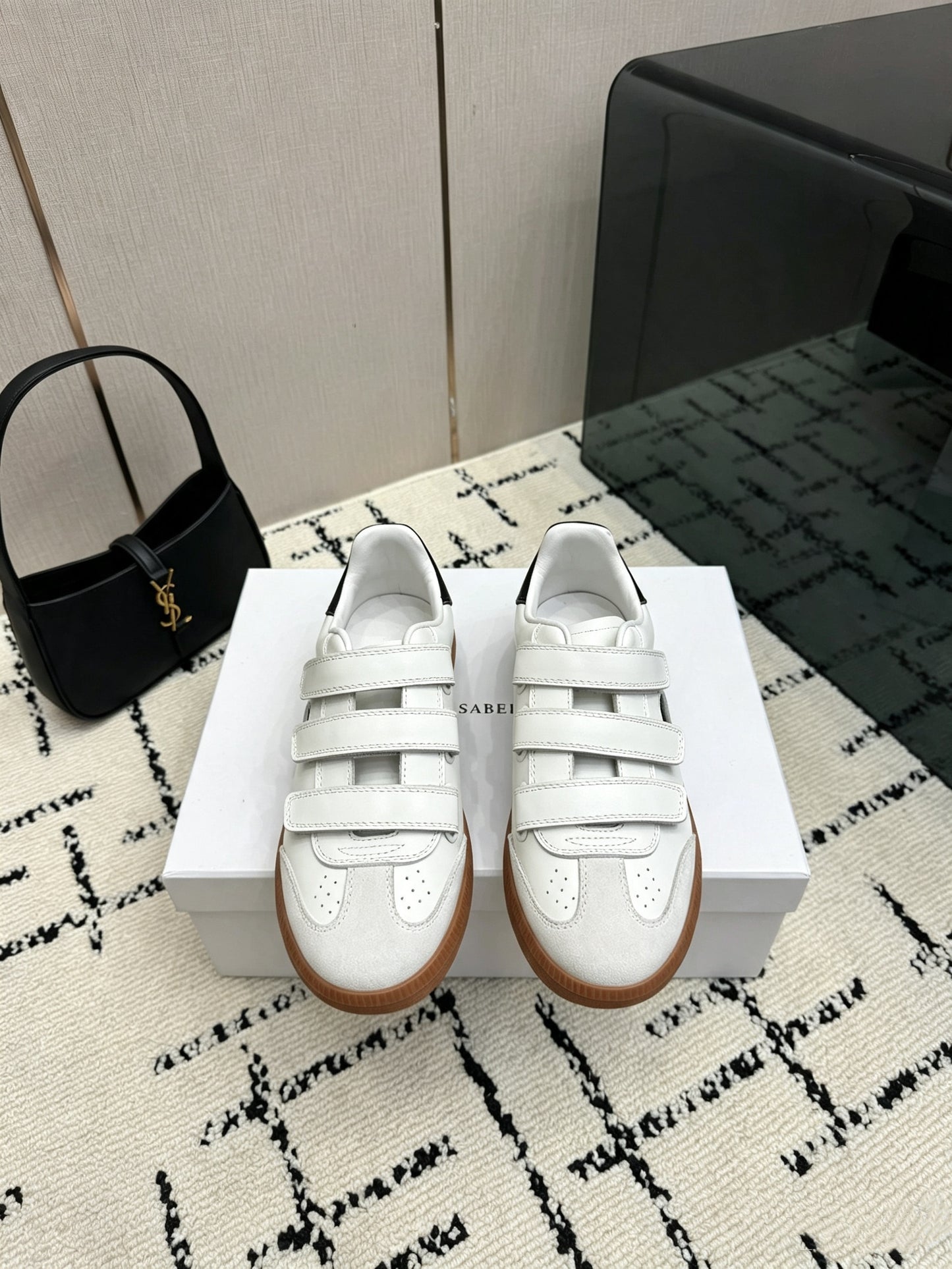 White Leather Sneakers – Smooth Calfskin and Suede Low-Top Retro Court Shoe
