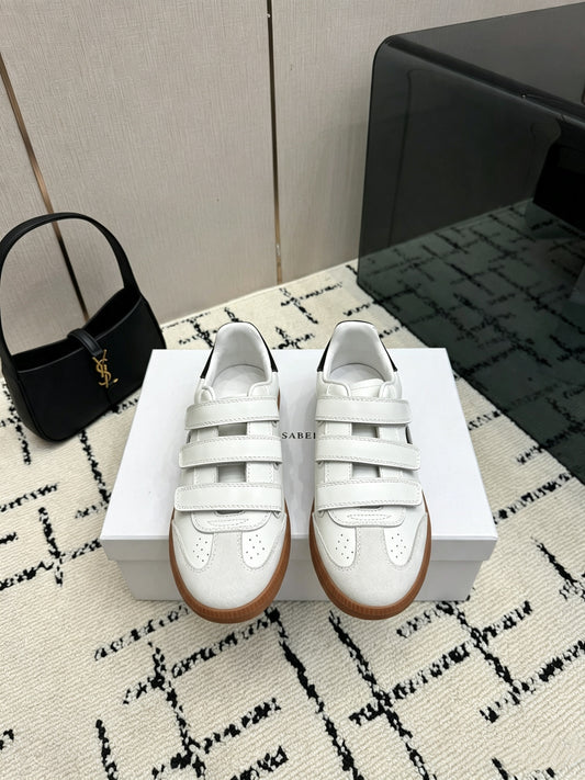 White Leather Sneakers – Smooth Calfskin and Suede Low-Top Retro Court Shoe