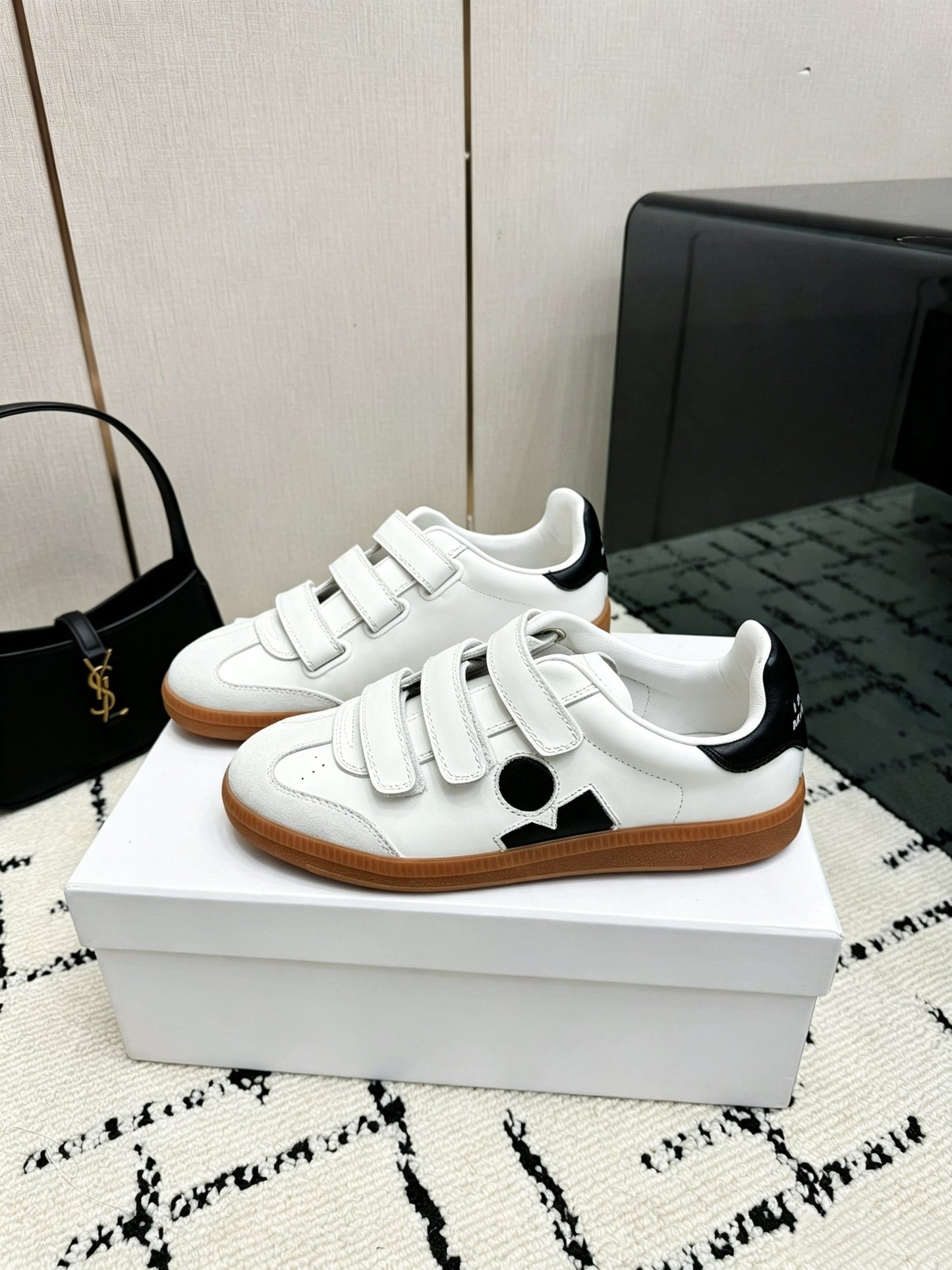 White Leather Sneakers – Smooth Calfskin and Suede Low-Top Retro Court Shoe