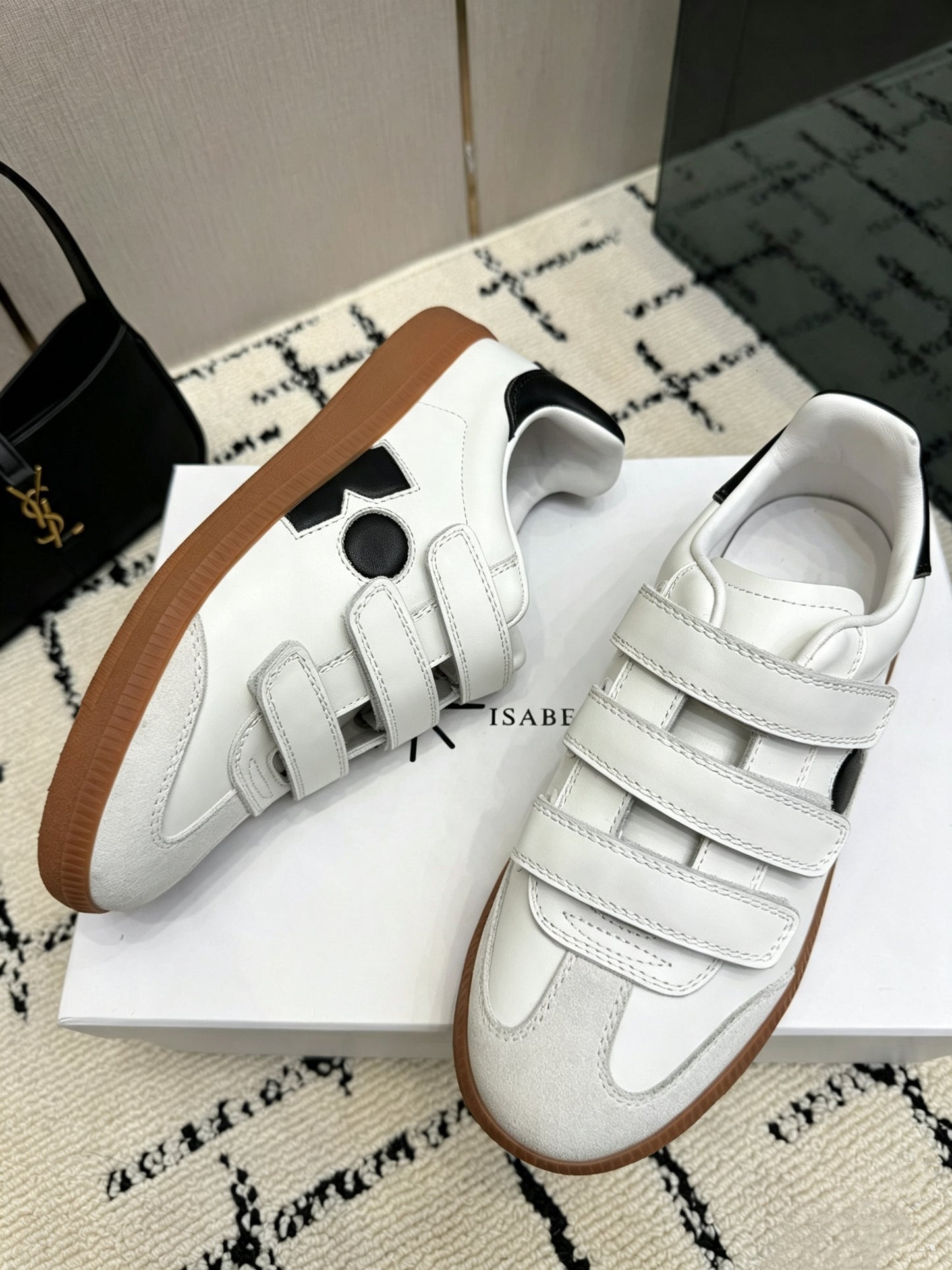 White Leather Sneakers – Smooth Calfskin and Suede Low-Top Retro Court Shoe