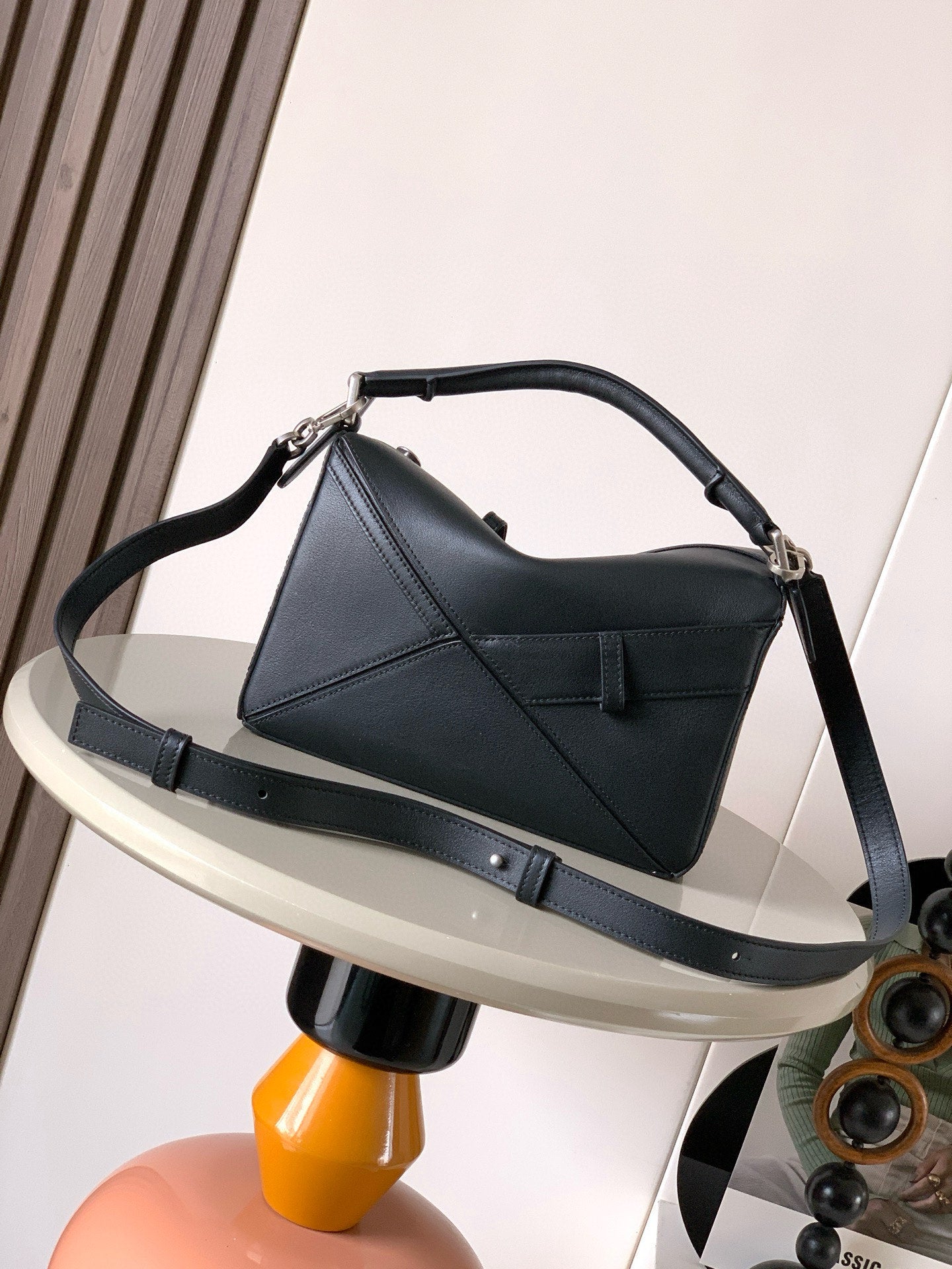 Puzzle Edge Shoulder Bag – Deep Midnight Indigo Calfskin Leather Cuboid Handbag