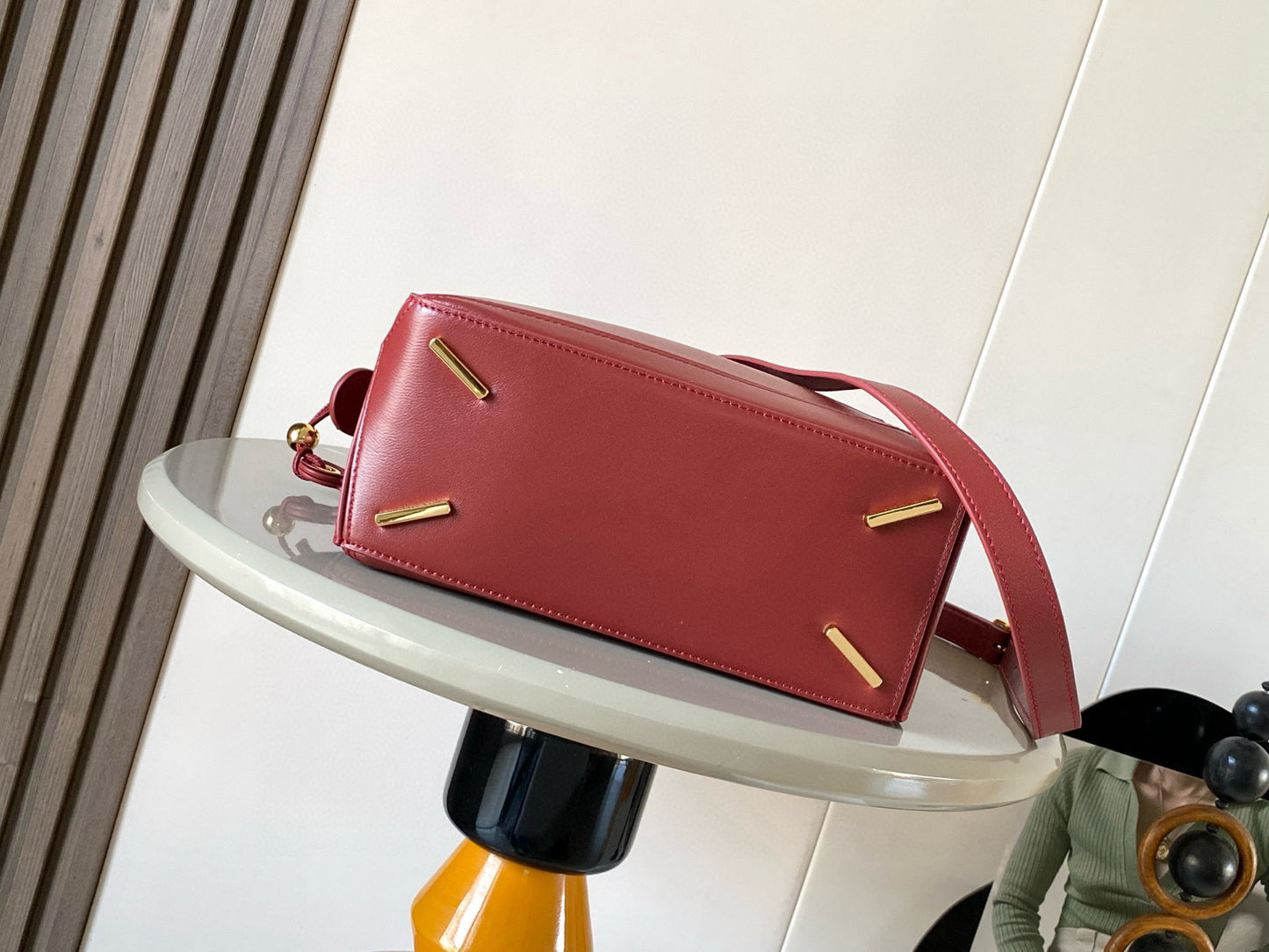Puzzle Edge Shoulder Bag – Moody Burgundy Wine Calfskin Leather Cuboid Handbag