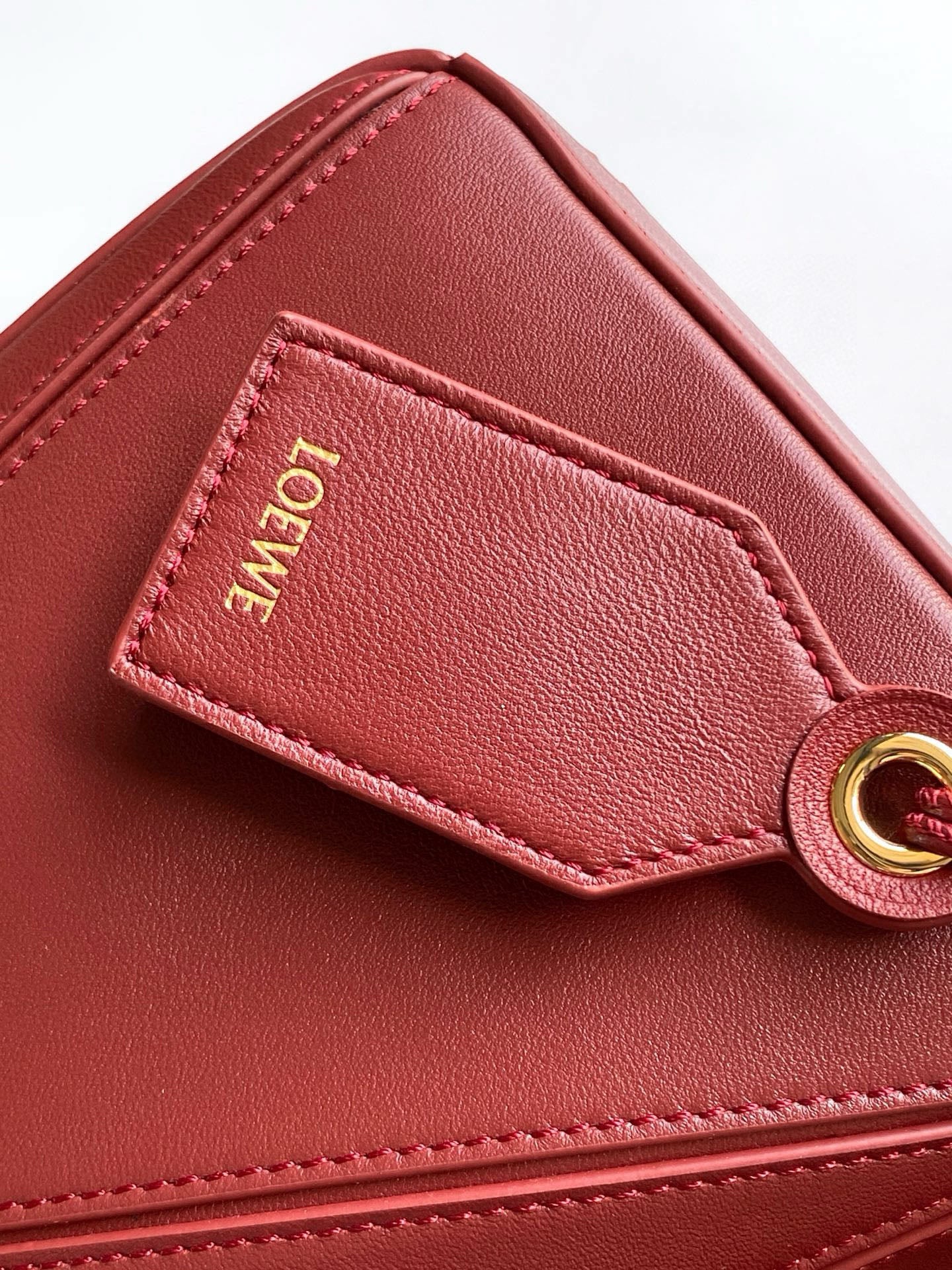 Puzzle Edge Shoulder Bag – Moody Burgundy Wine Calfskin Leather Cuboid Handbag