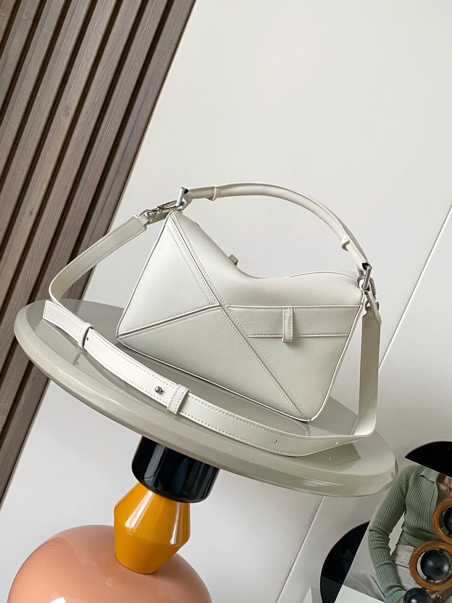 Puzzle Edge Shoulder Bag – Chalky Optic White Calfskin Leather Cuboid Handbag