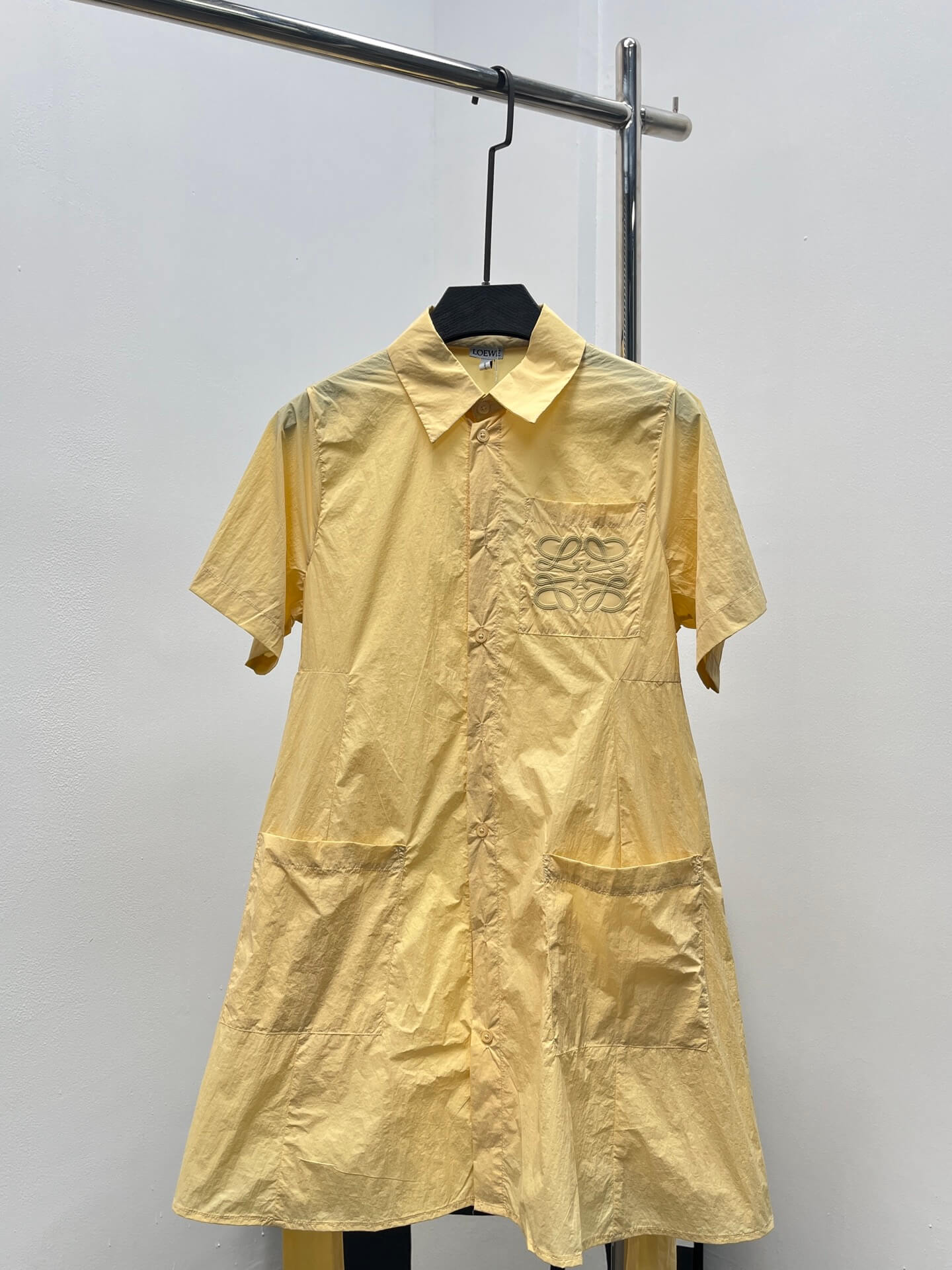 Belted Appliquéd Mini Shirt Dress – Sun-Yellow Breathable Cotton-Blend Poplin A-Line Silhouette