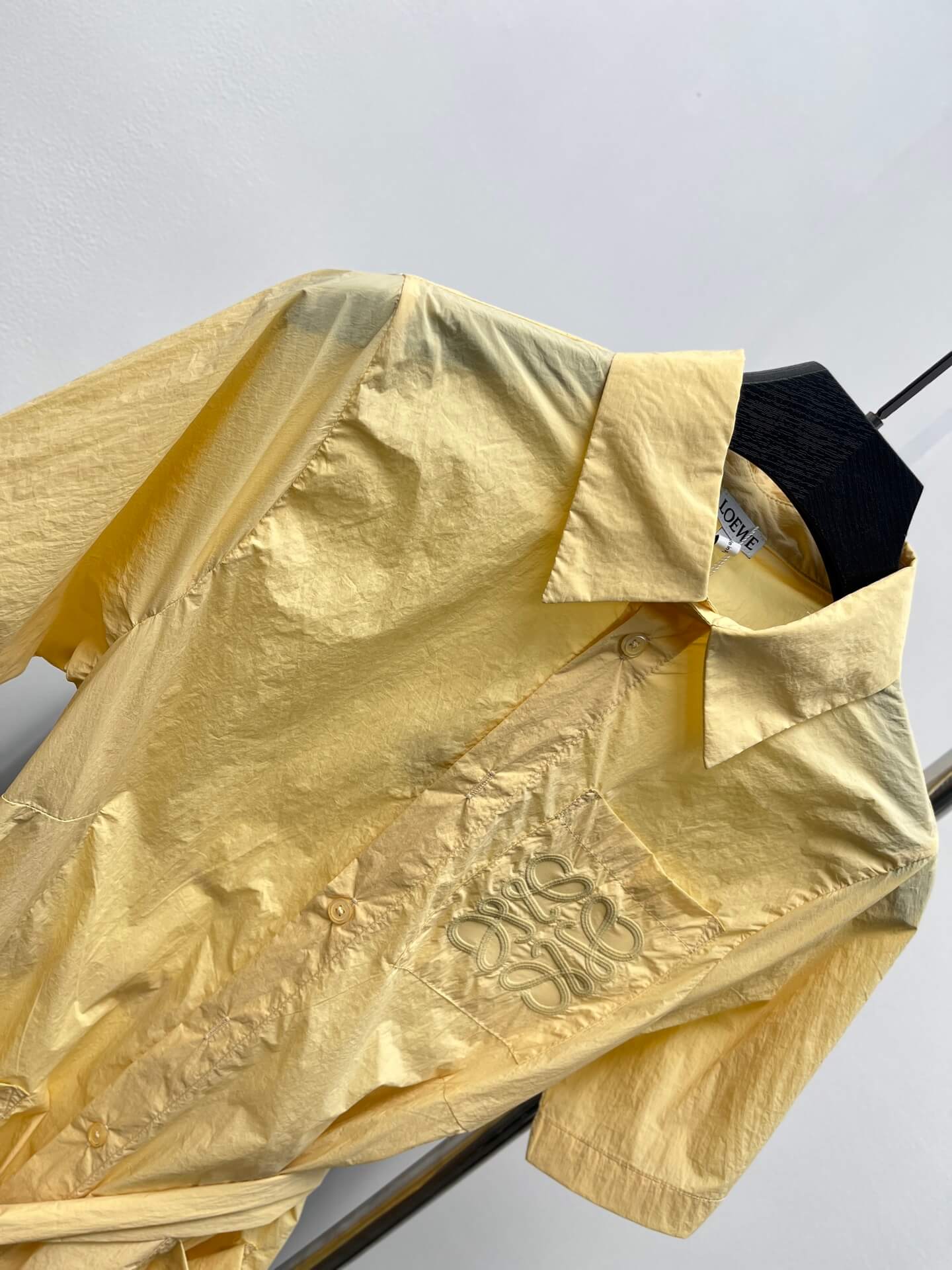 Belted Appliquéd Mini Shirt Dress – Sun-Yellow Breathable Cotton-Blend Poplin A-Line Silhouette