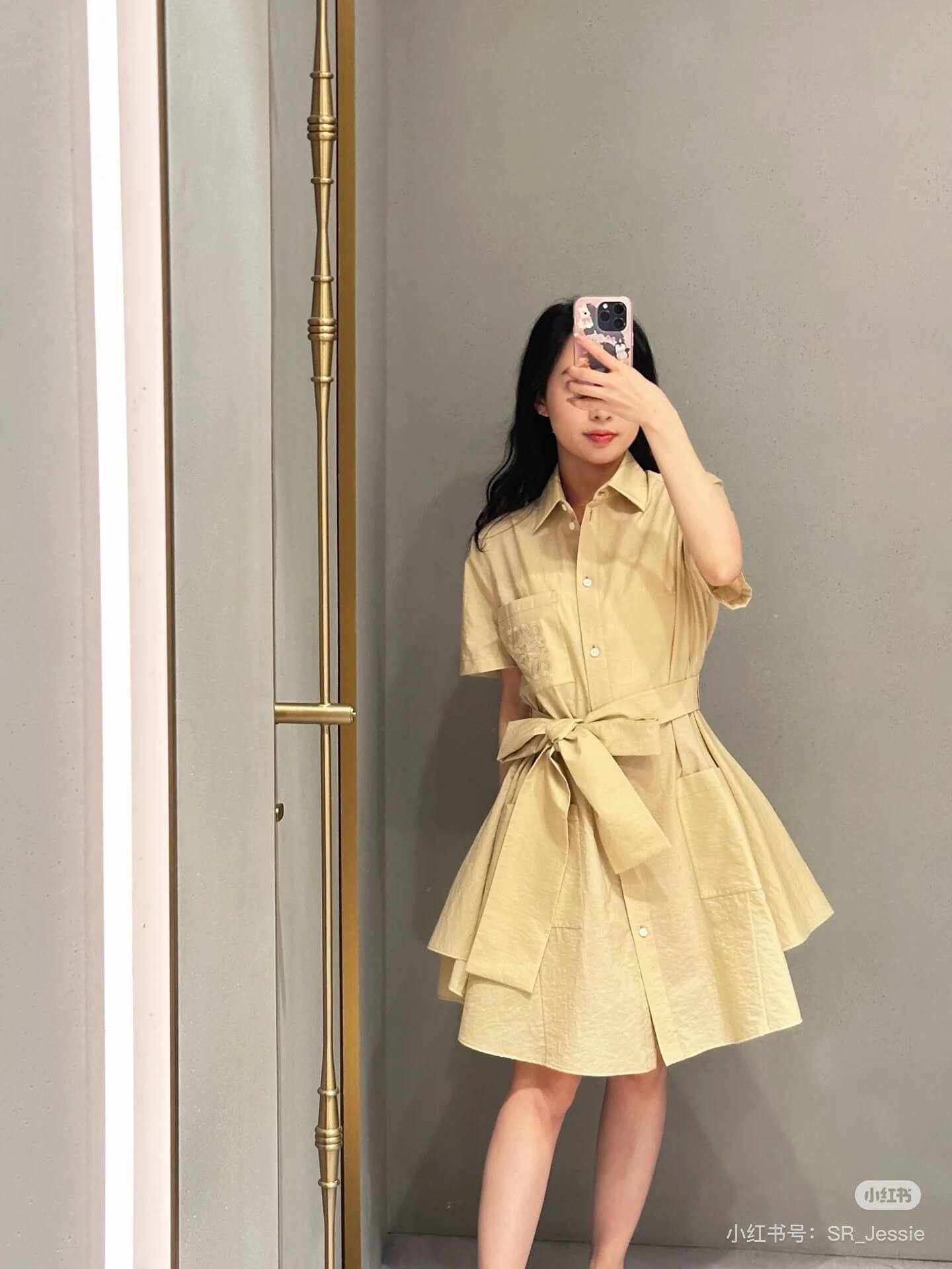 Belted Appliquéd Mini Shirt Dress – Sun-Yellow Breathable Cotton-Blend Poplin A-Line Silhouette