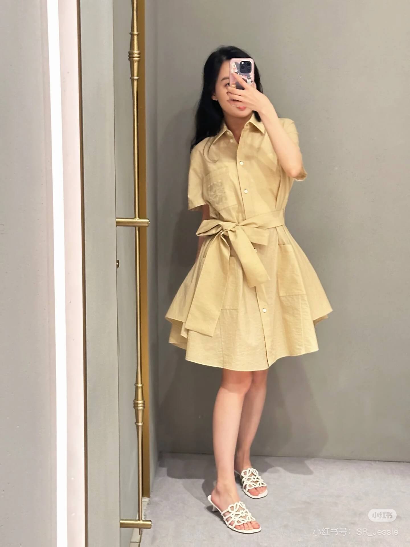 Belted Appliquéd Mini Shirt Dress – Sun-Yellow Breathable Cotton-Blend Poplin A-Line Silhouette