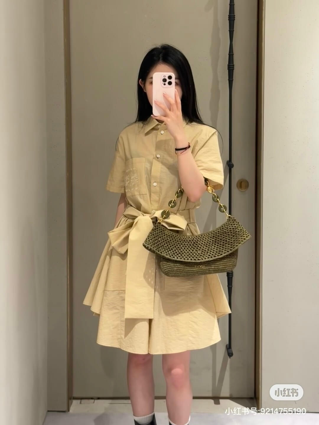 Belted Appliquéd Mini Shirt Dress – Sun-Yellow Breathable Cotton-Blend Poplin A-Line Silhouette