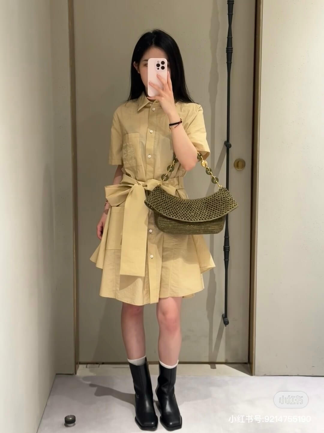 Belted Appliquéd Mini Shirt Dress – Sun-Yellow Breathable Cotton-Blend Poplin A-Line Silhouette