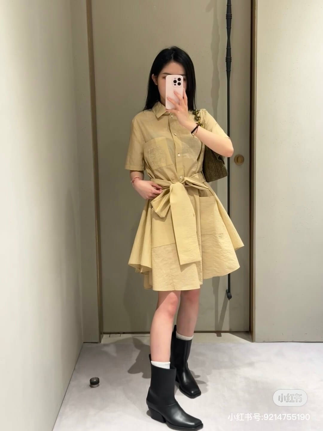 Belted Appliquéd Mini Shirt Dress – Sun-Yellow Breathable Cotton-Blend Poplin A-Line Silhouette