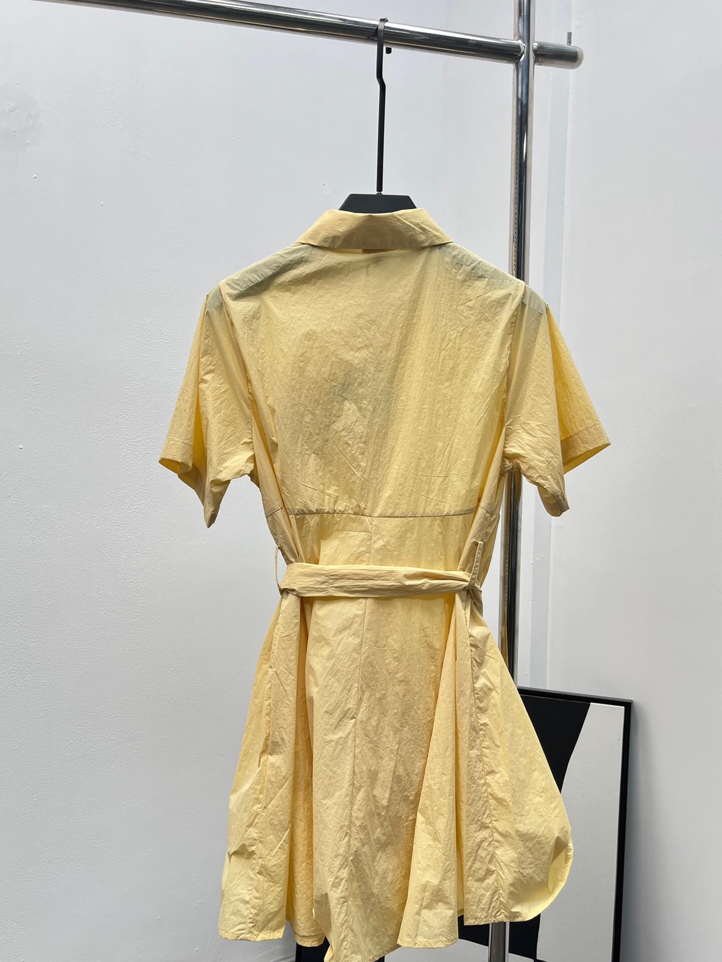 Belted Appliquéd Mini Shirt Dress – Sun-Yellow Breathable Cotton-Blend Poplin A-Line Silhouette