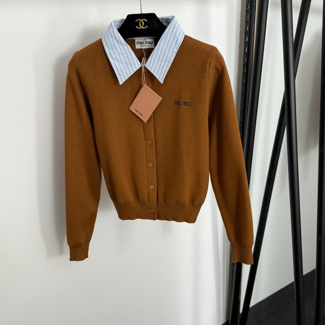 Detachable Collar Cashmere Cardigan – Slim-Fit Knit with Poplin Shirt Detail