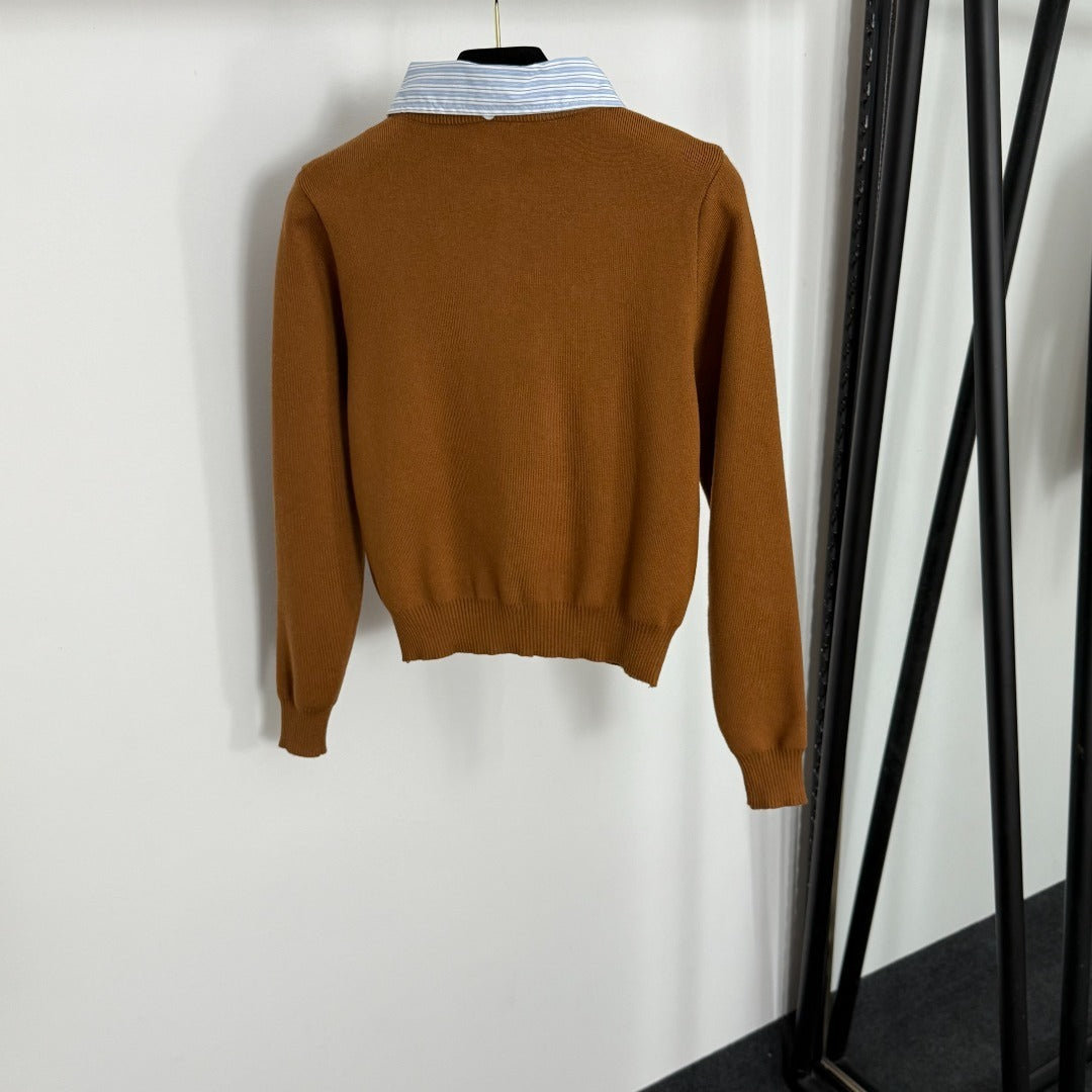 Detachable Collar Cashmere Cardigan – Slim-Fit Knit with Poplin Shirt Detail