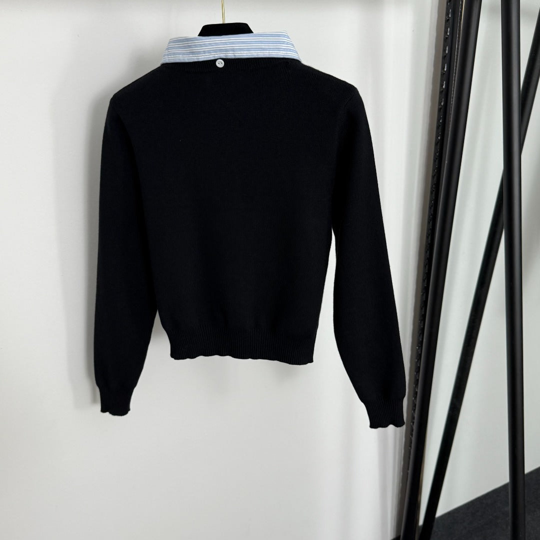 Detachable Collar Cashmere Cardigan – Slim-Fit Knit with Poplin Shirt Detail