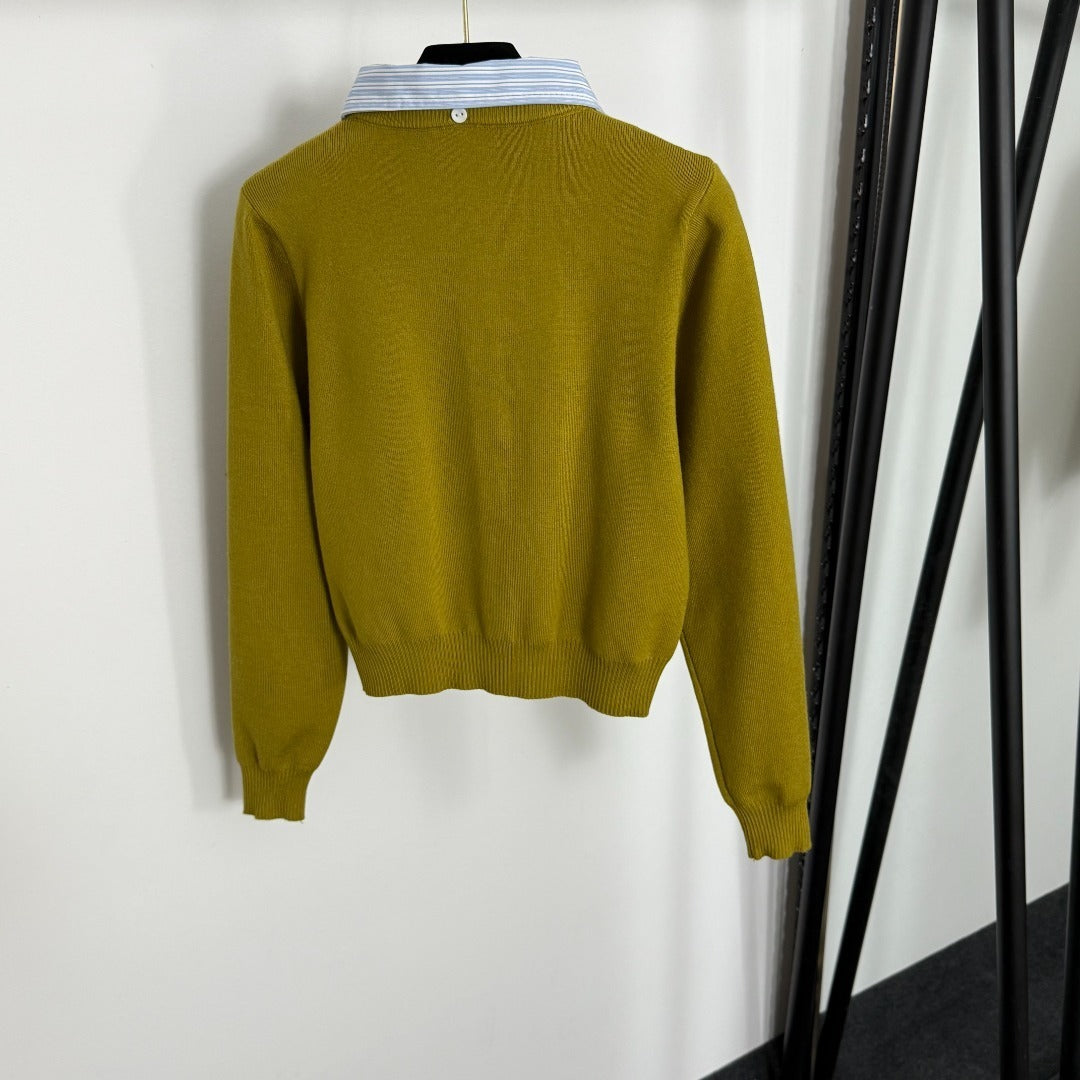 Detachable Collar Cashmere Cardigan – Slim-Fit Knit with Poplin Shirt Detail