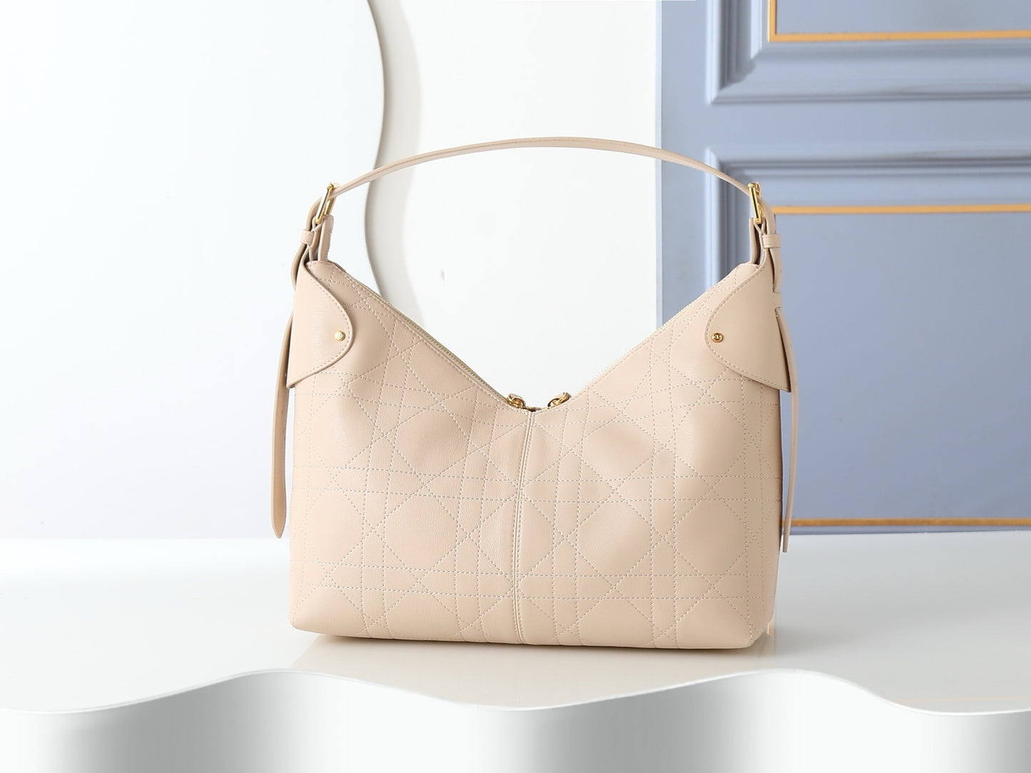 CD Voyage Bag – Powder Beige Flat Macrocannage Grained Calfskin