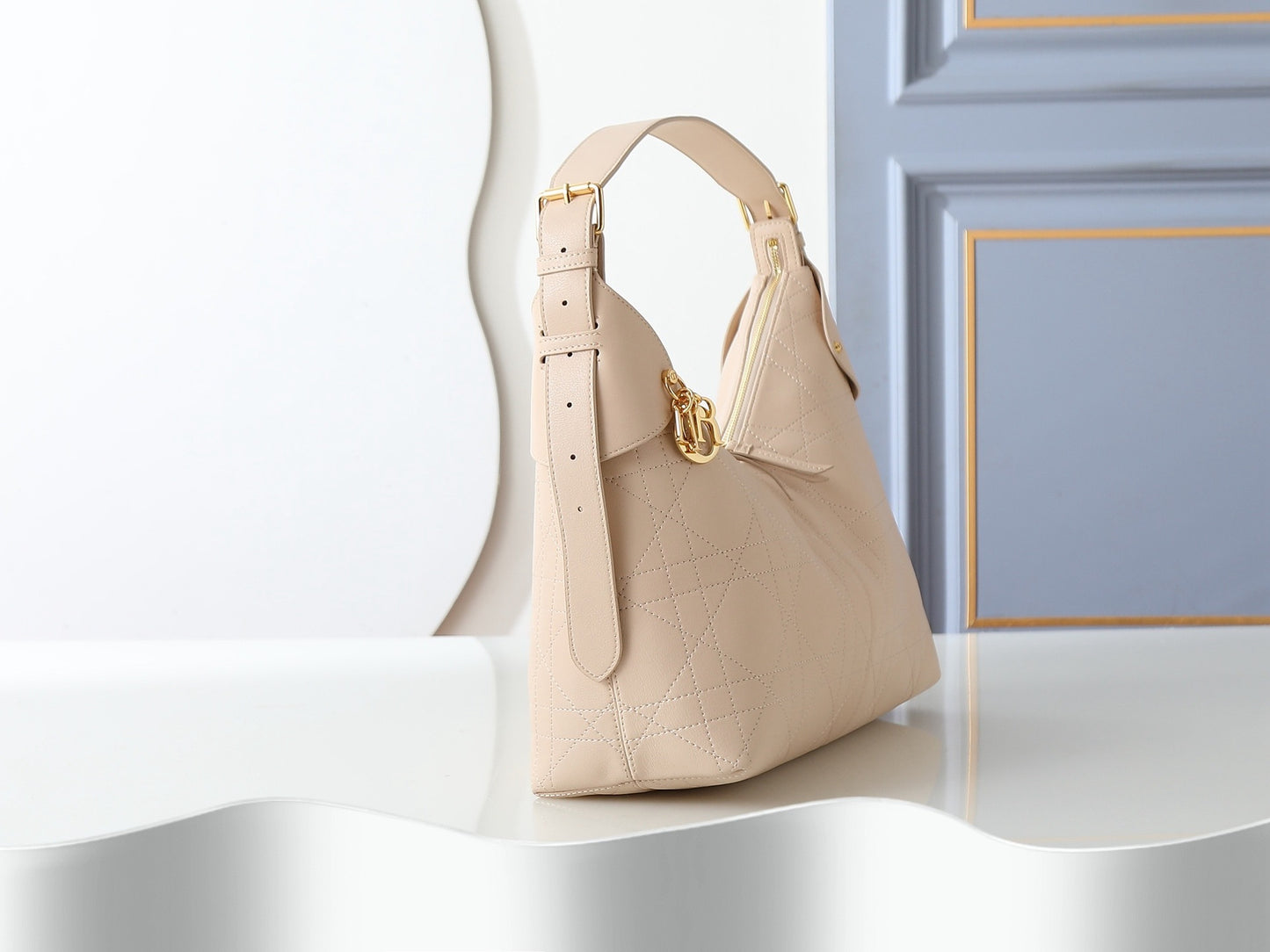 CD Voyage Bag – Powder Beige Flat Macrocannage Grained Calfskin