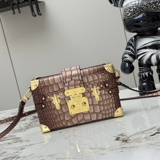 Petite Malle Crocodilian Leather Crossbody Bag
