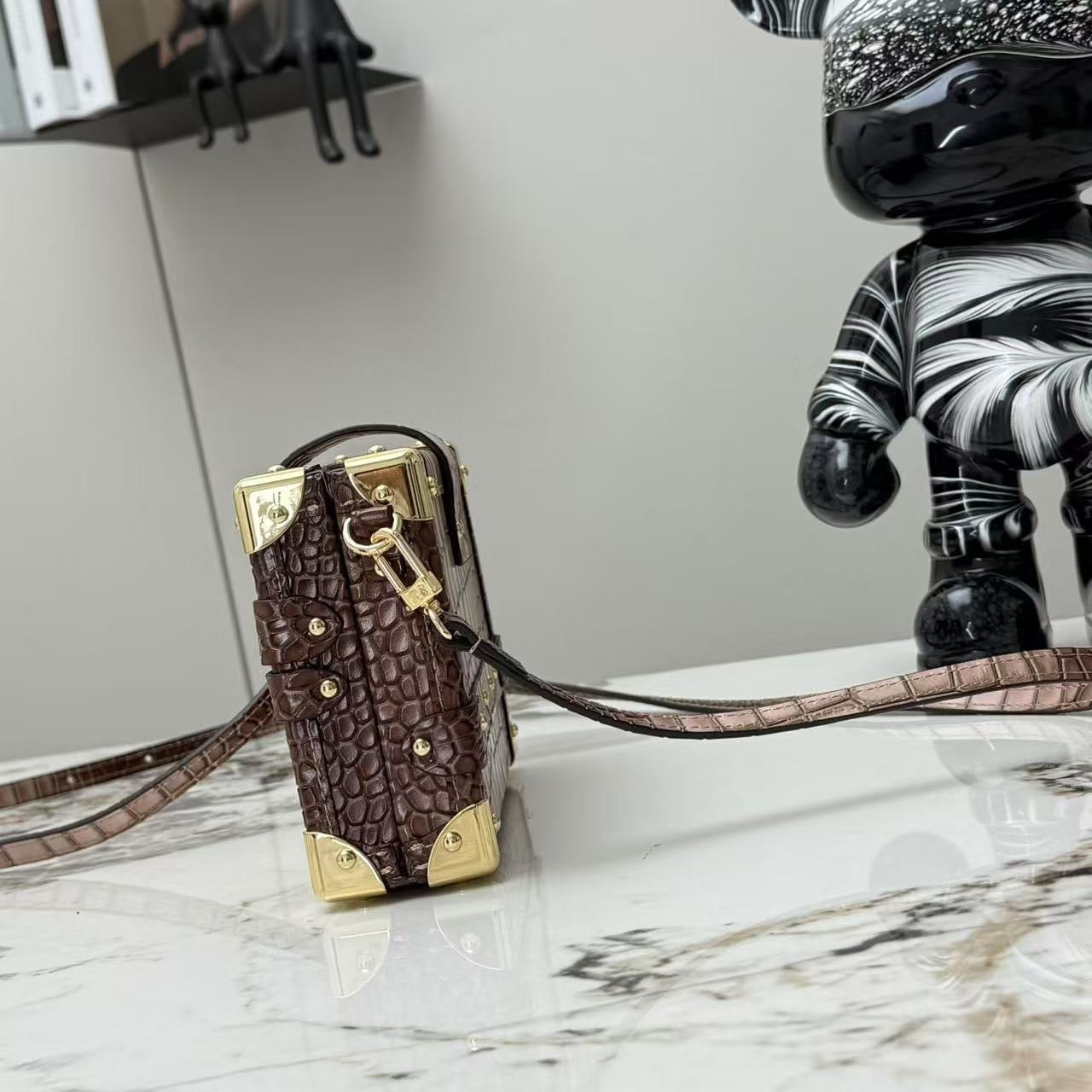 Petite Malle Crocodilian Leather Crossbody Bag