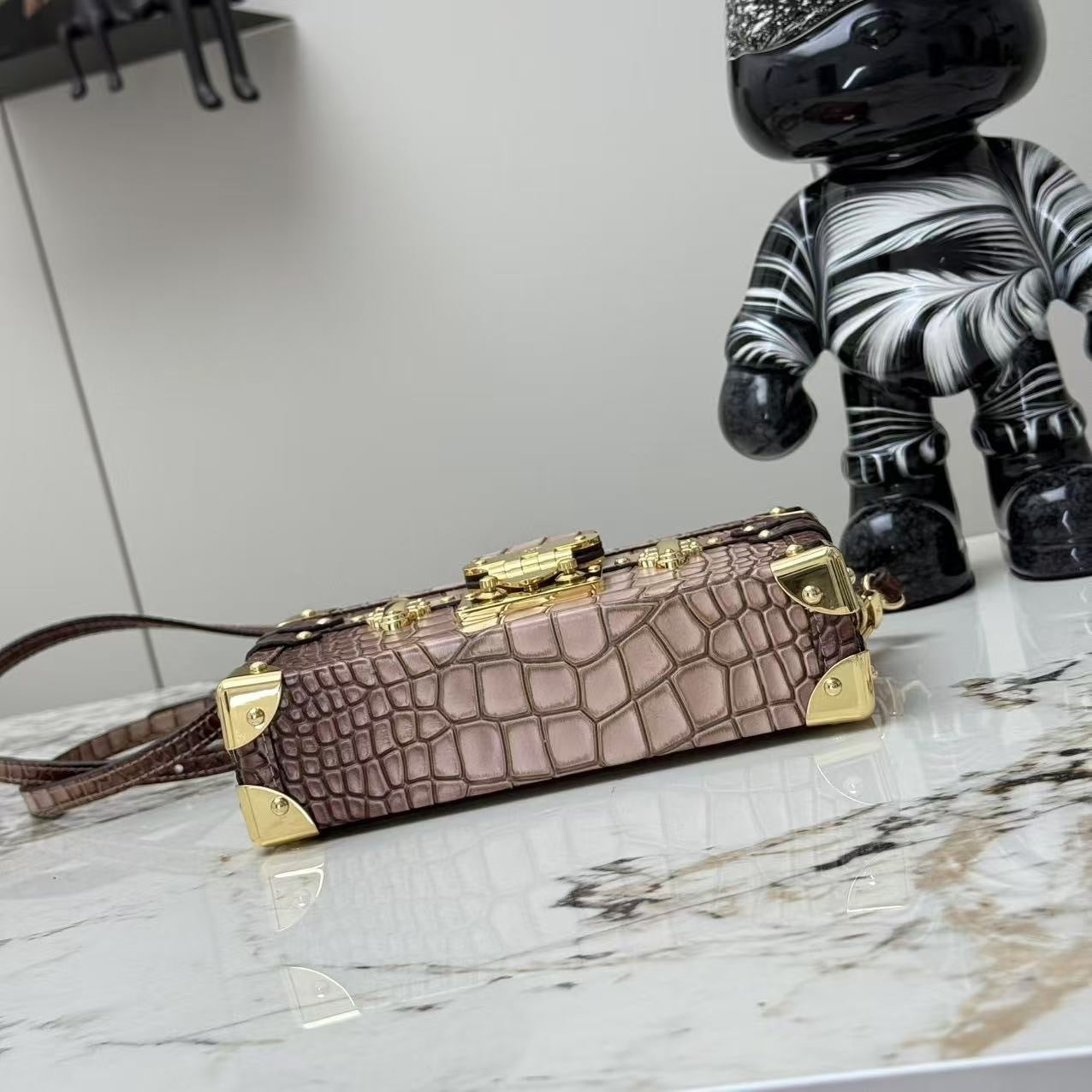 Petite Malle Crocodilian Leather Crossbody Bag