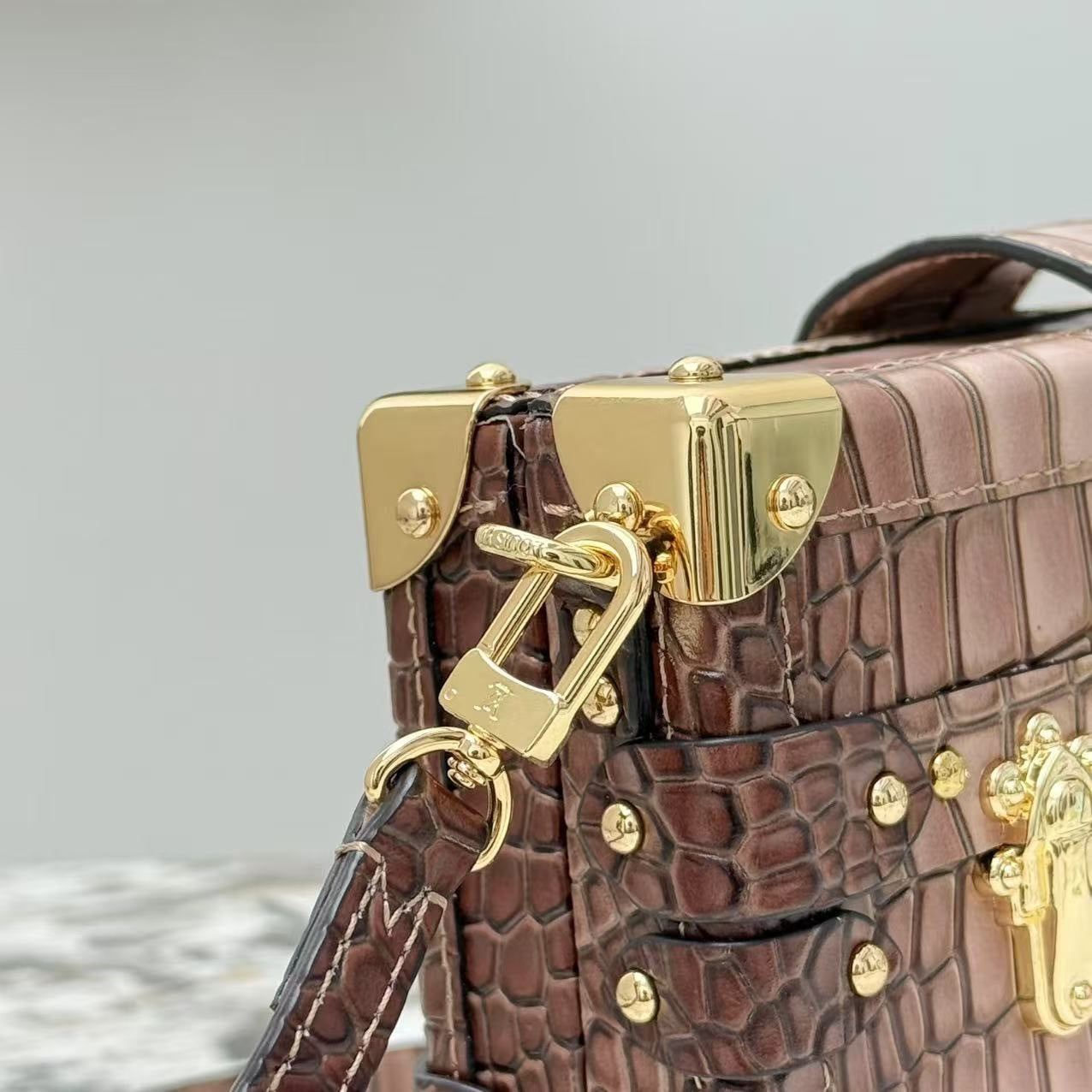 Petite Malle Crocodilian Leather Crossbody Bag