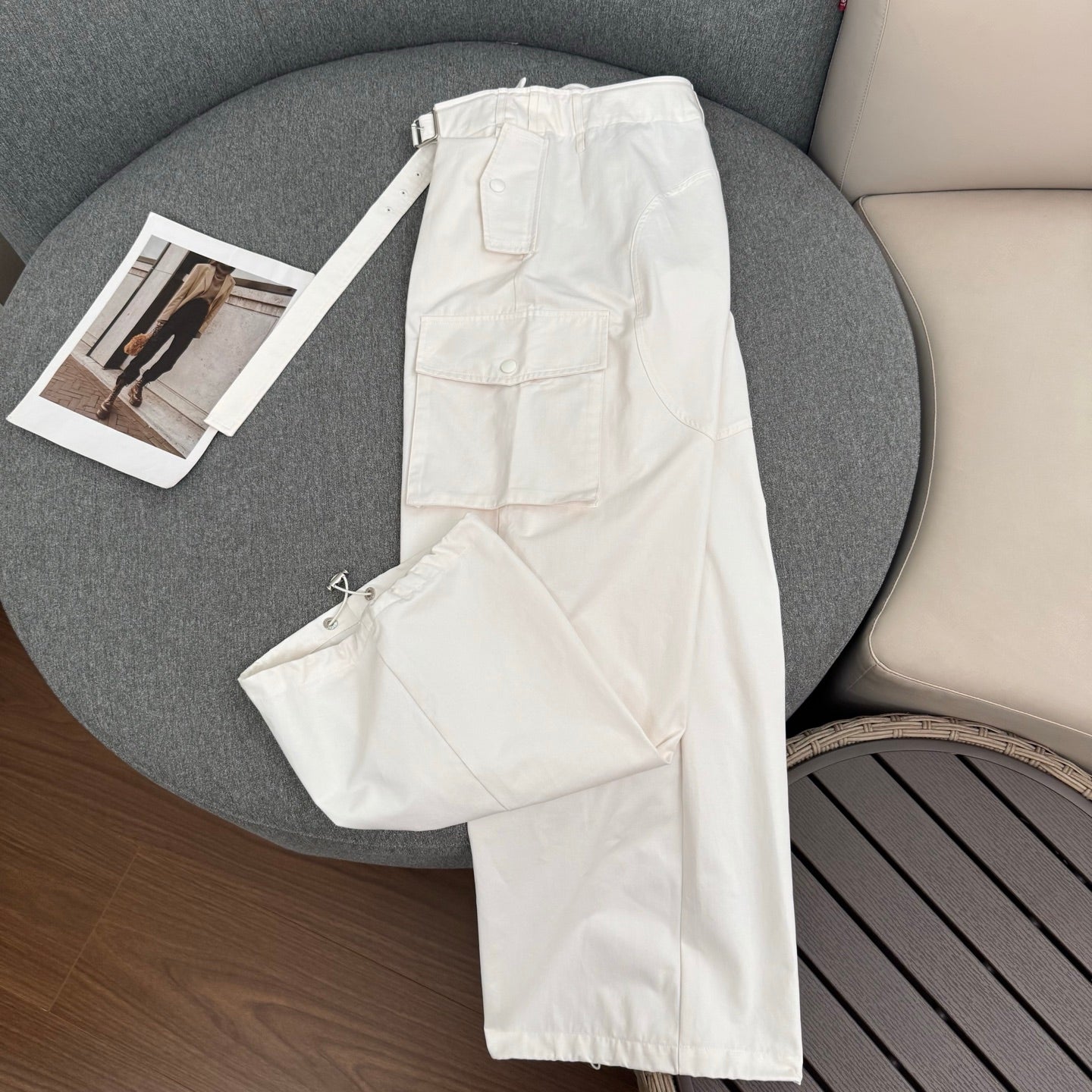 Cotton Cargo Pants – Optic White Crisp Cotton Canvas High-Waisted Wide-Leg Parachute Trousers