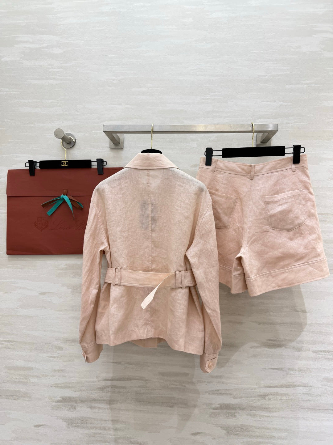 Belted Linen Jacket and Shorts Set – Pure Linen Shirt-Jacket and High-Waisted A-Line Shorts