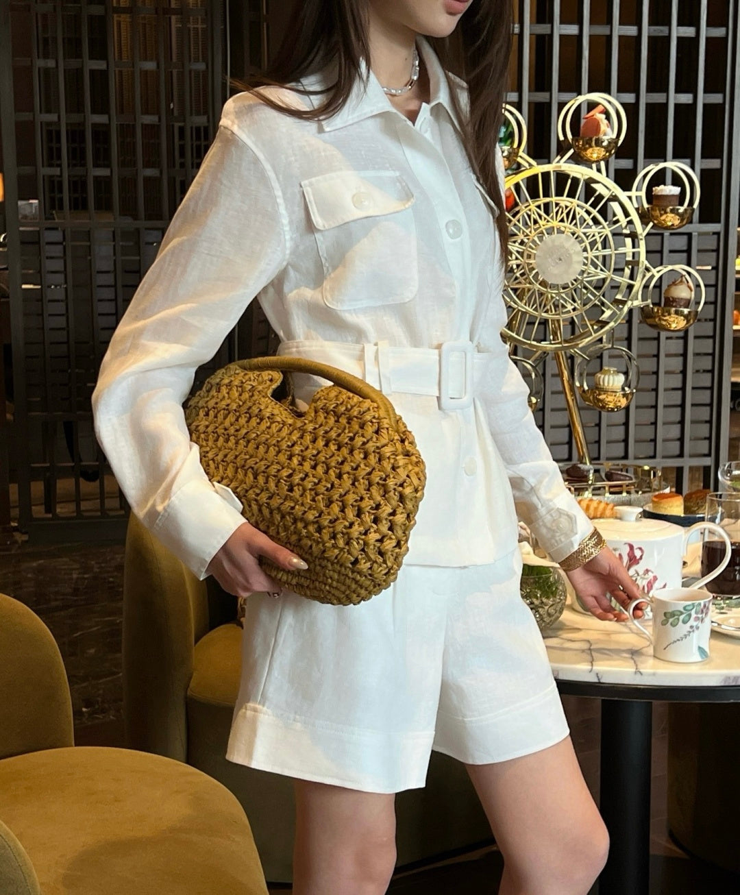 Belted Linen Jacket and Shorts Set – Pure Linen Shirt-Jacket and High-Waisted A-Line Shorts