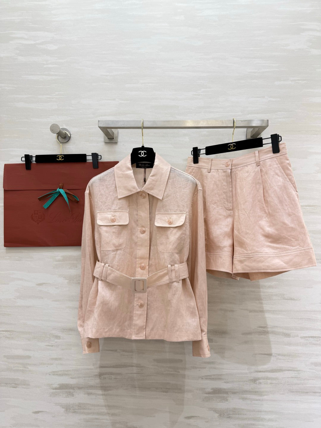 Belted Linen Jacket and Shorts Set – Pure Linen Shirt-Jacket and High-Waisted A-Line Shorts