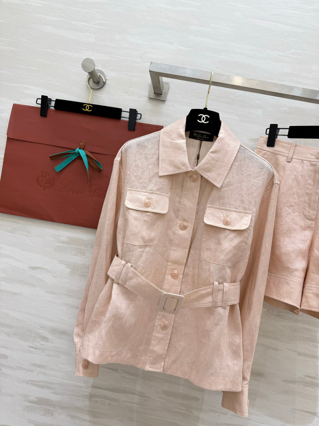 Belted Linen Jacket and Shorts Set – Pure Linen Shirt-Jacket and High-Waisted A-Line Shorts