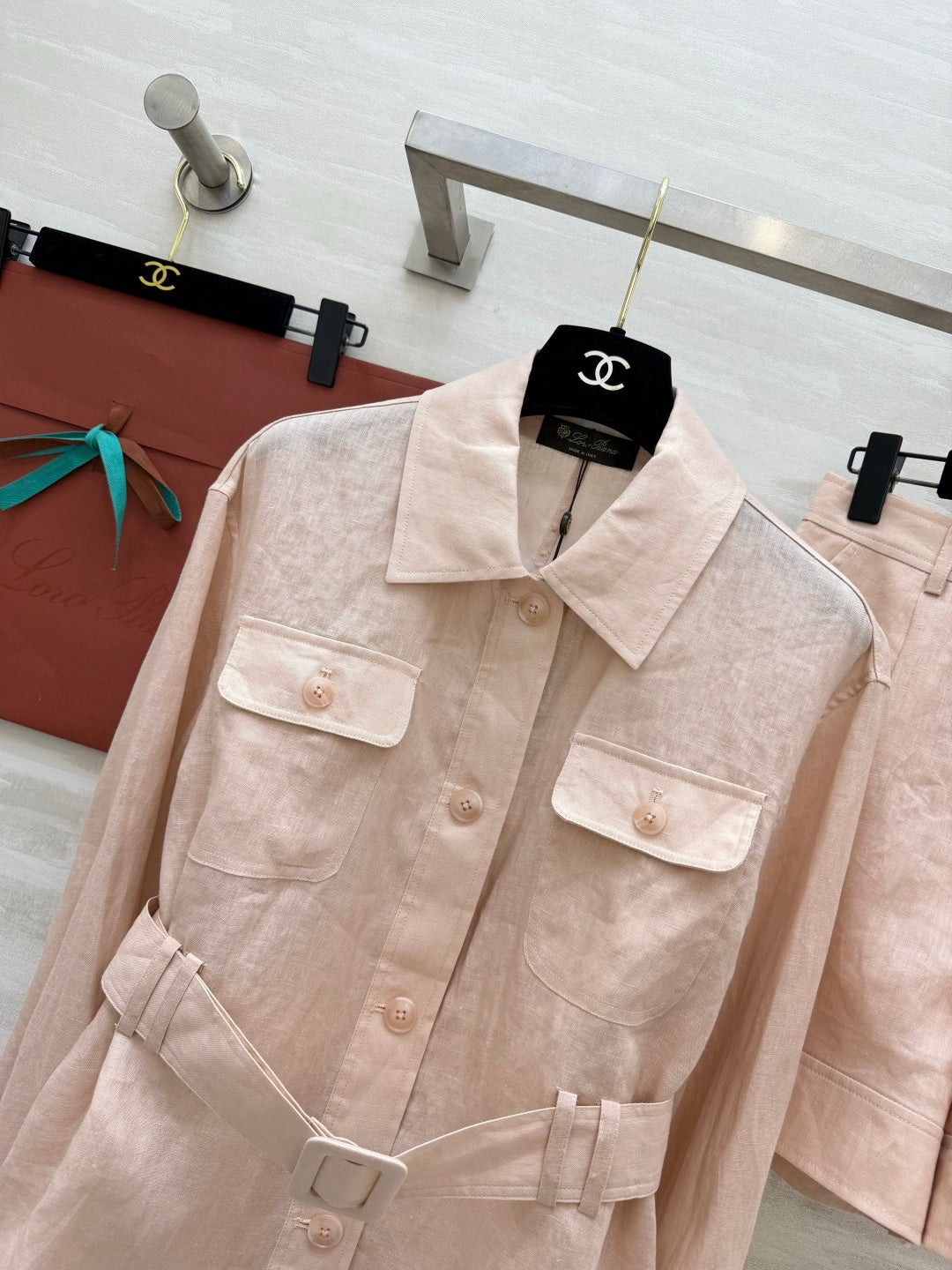 Belted Linen Jacket and Shorts Set – Pure Linen Shirt-Jacket and High-Waisted A-Line Shorts