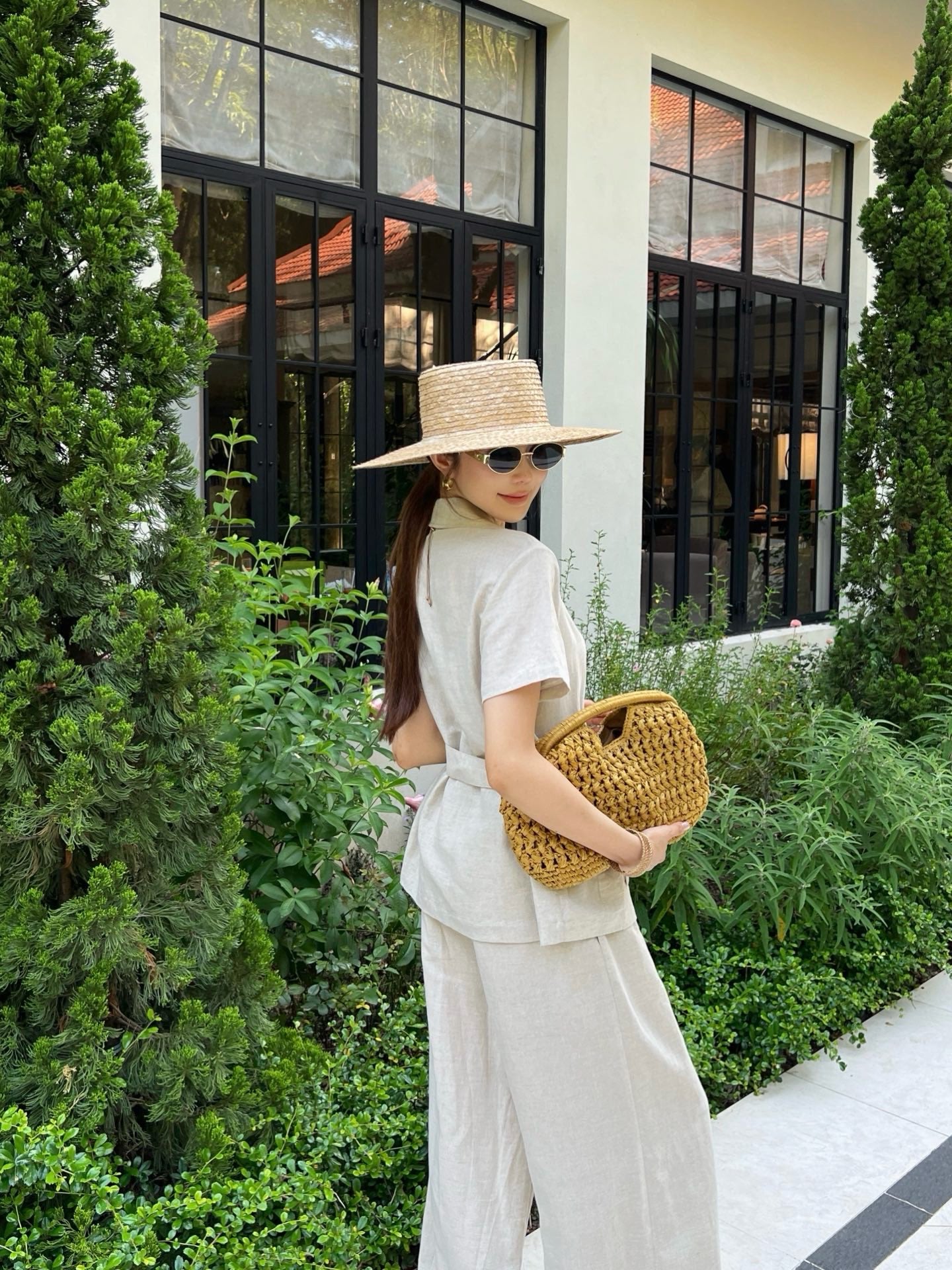 Jondal Linen Set – Raw Oatmeal-Beige Organic Italian Linen Shirt and Pleated Wide-Leg Trousers