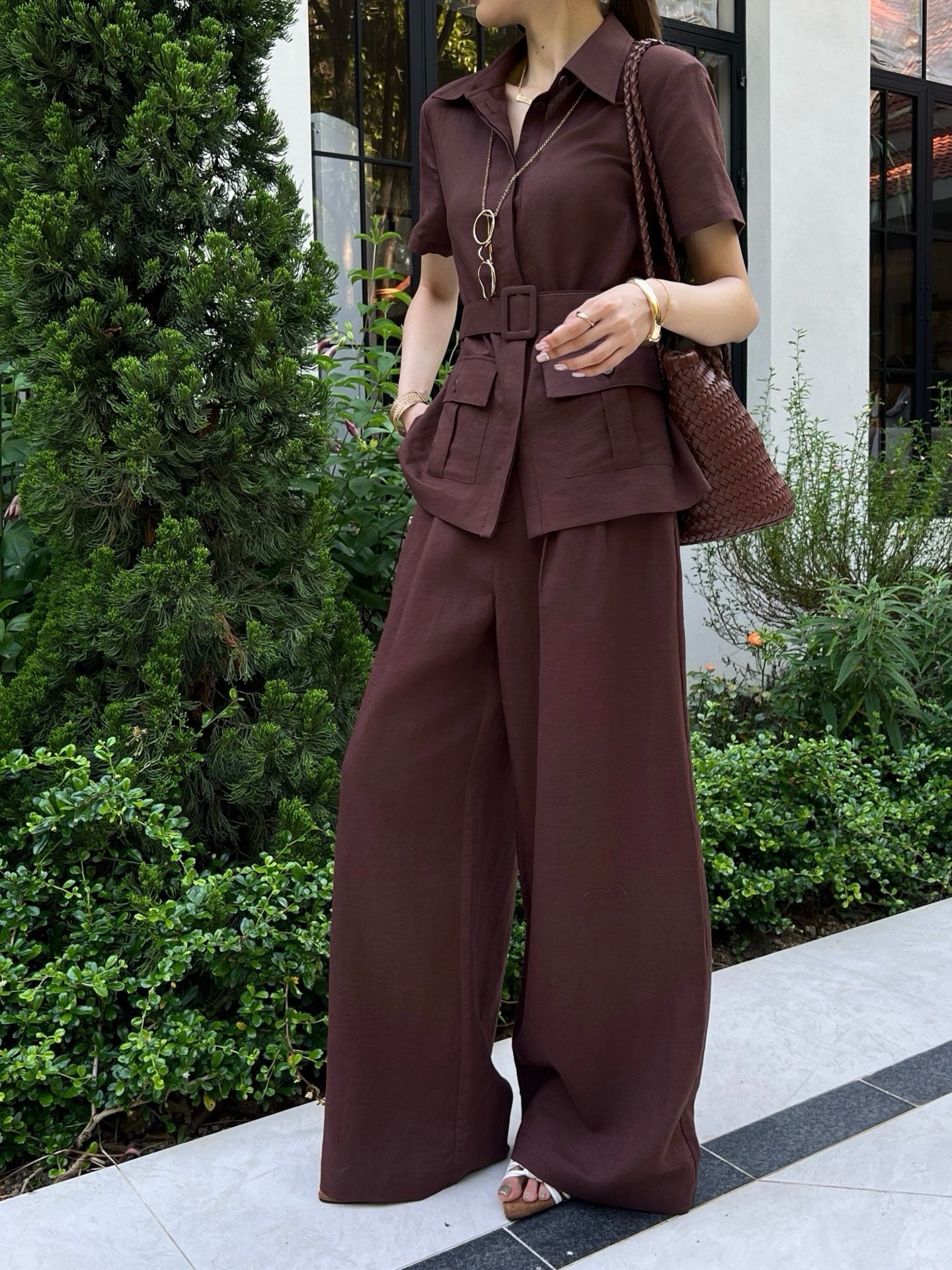 Jondal Linen Set – Raw Oatmeal-Beige Organic Italian Linen Shirt and Pleated Wide-Leg Trousers