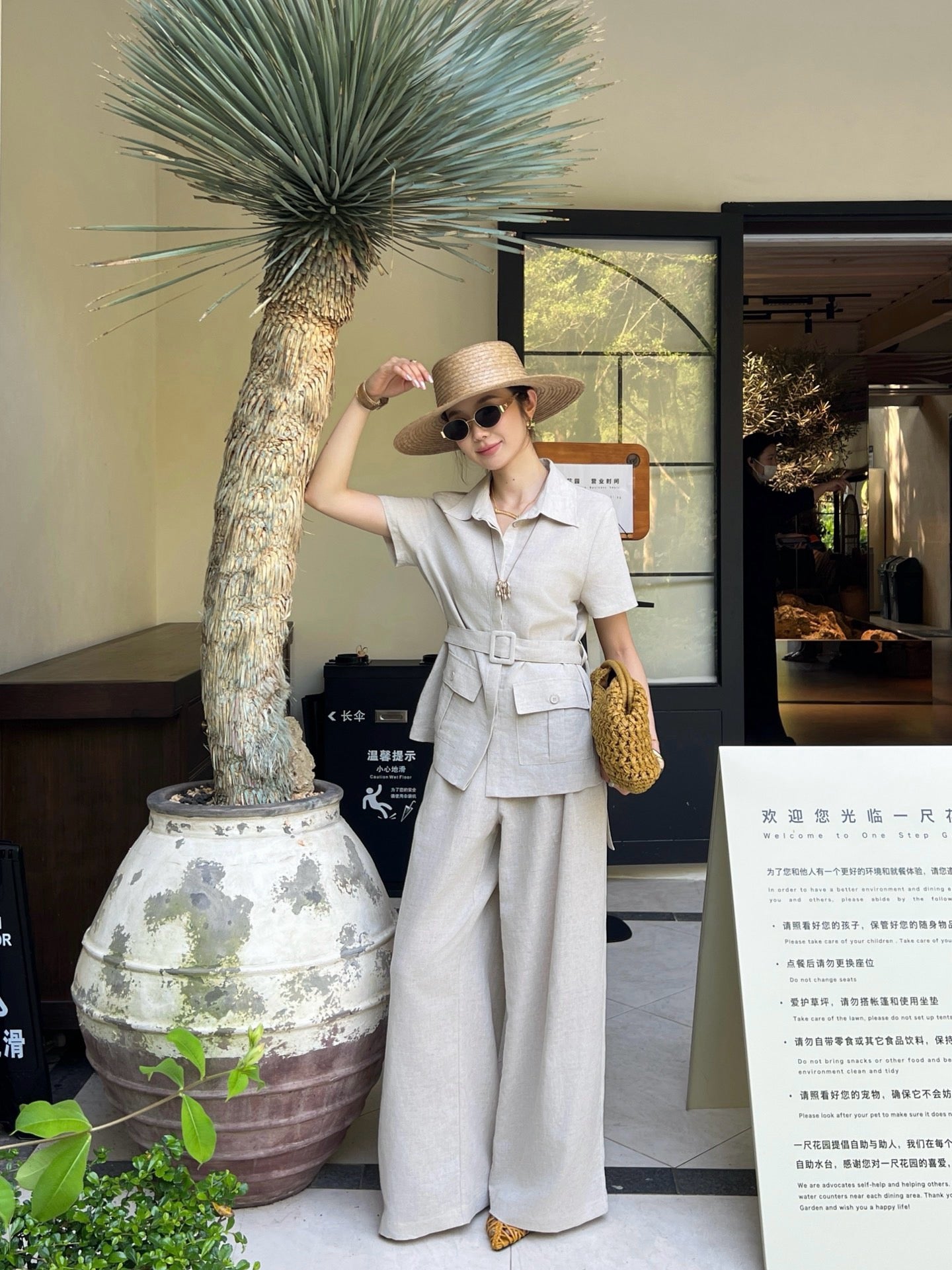 Jondal Linen Set – Raw Oatmeal-Beige Organic Italian Linen Shirt and Pleated Wide-Leg Trousers