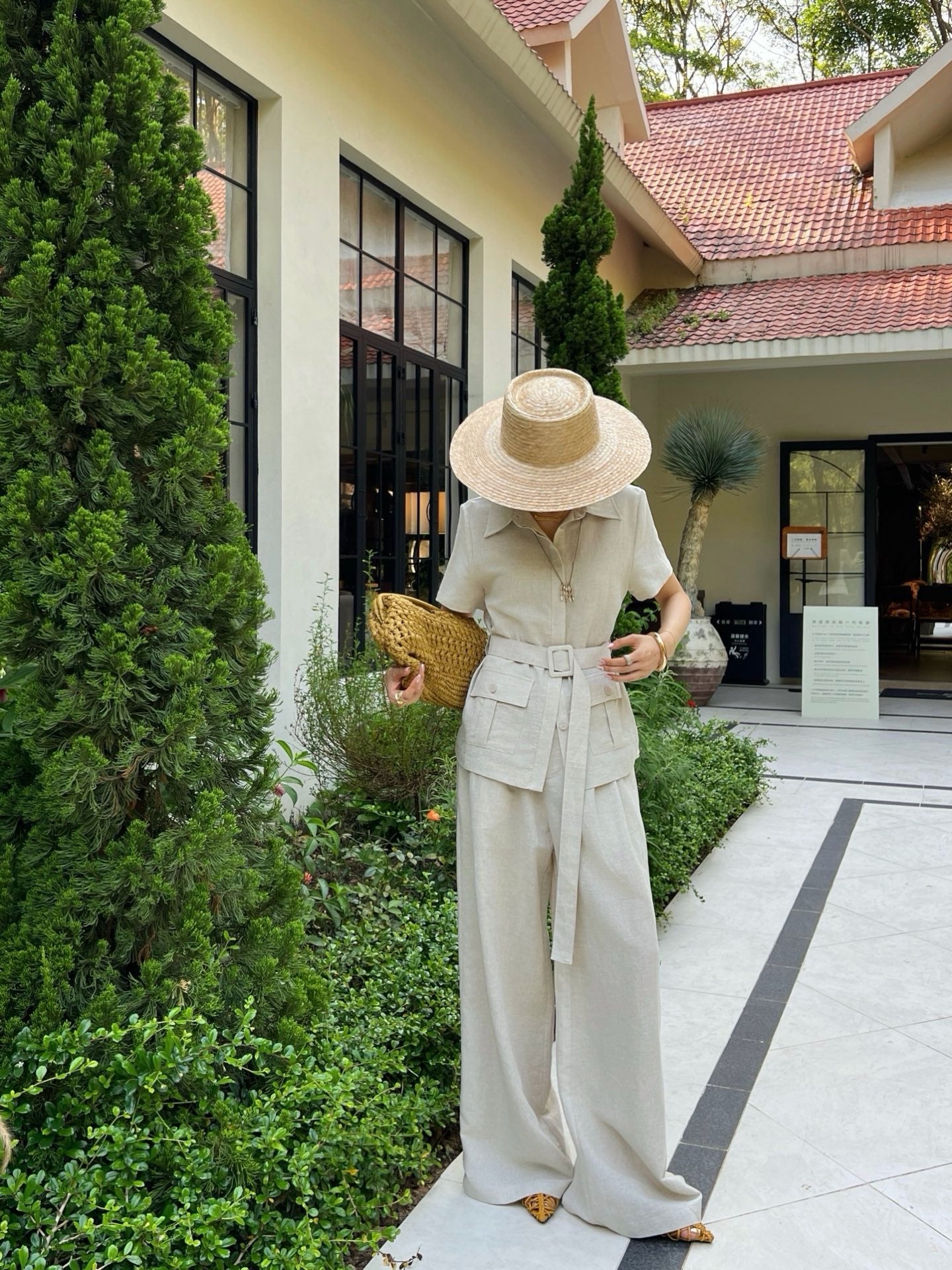 Jondal Linen Set – Raw Oatmeal-Beige Organic Italian Linen Shirt and Pleated Wide-Leg Trousers
