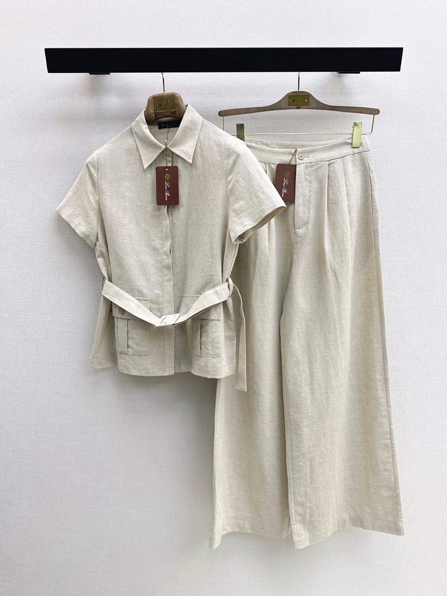 Jondal Linen Set – Raw Oatmeal-Beige Organic Italian Linen Shirt and Pleated Wide-Leg Trousers