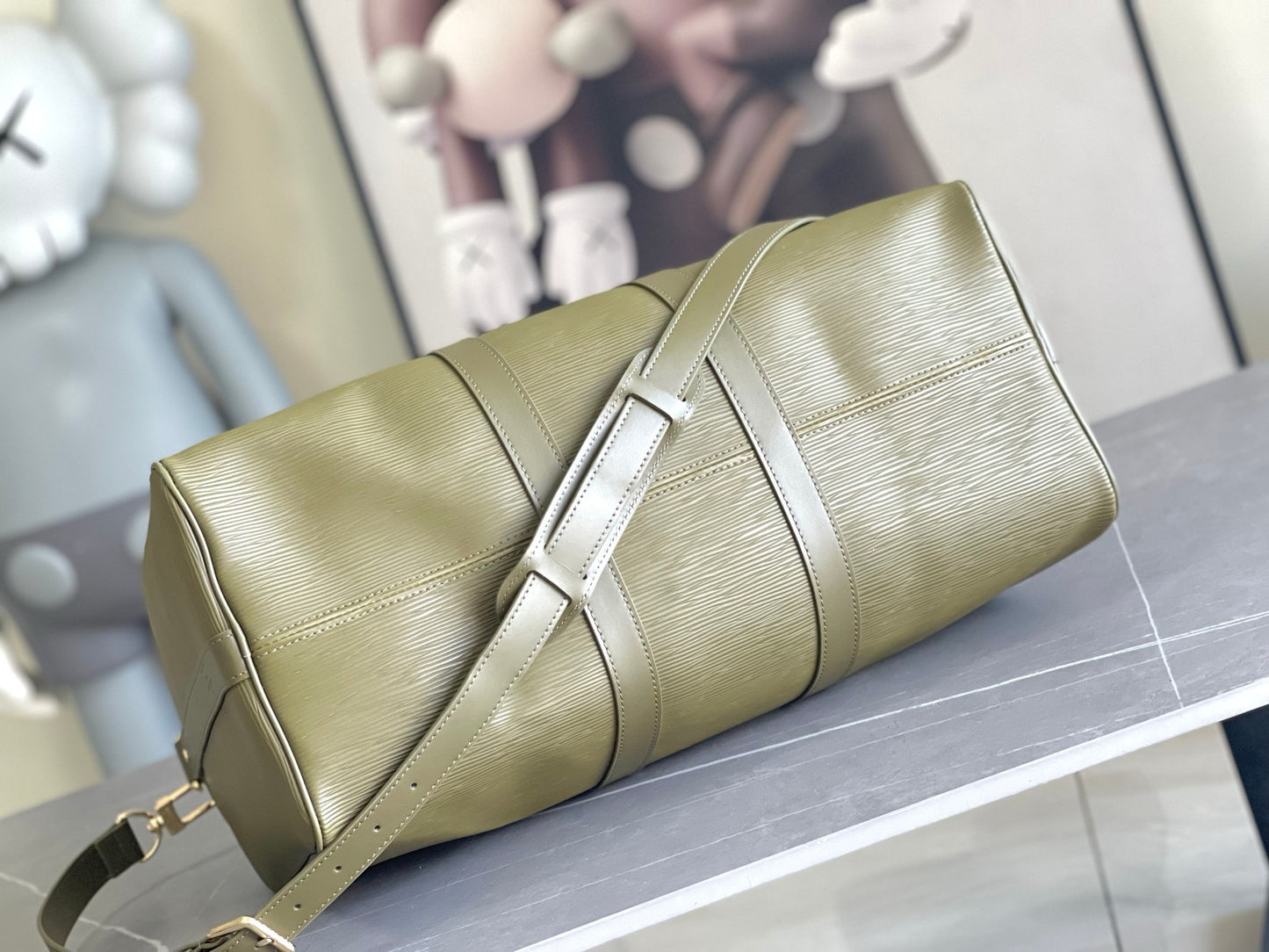LV Keepall Bandoulière 45 – Olive Khaki Epi Leather Travel Duffel with Smooth Leather Trim