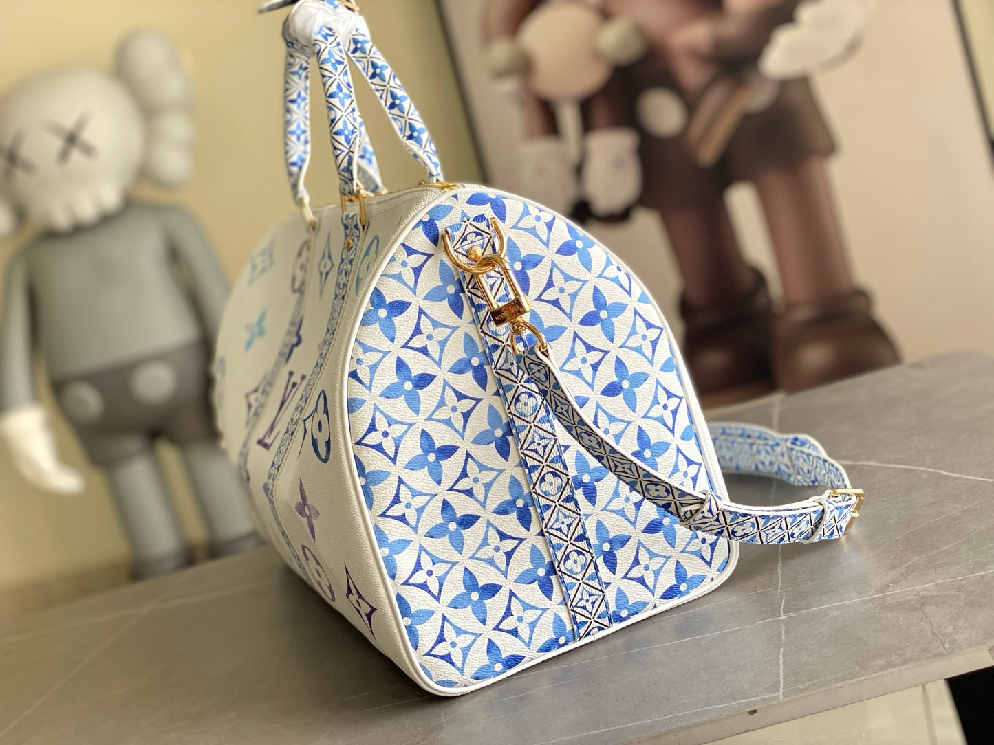 Louis Vuitton Monogram Tiles Keepall Bandoulière 50 – White Coated Canvas Travel Duffel