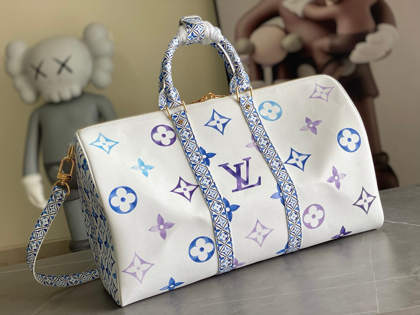 Louis Vuitton Monogram Tiles Keepall Bandoulière 50 – White Coated Canvas Travel Duffel