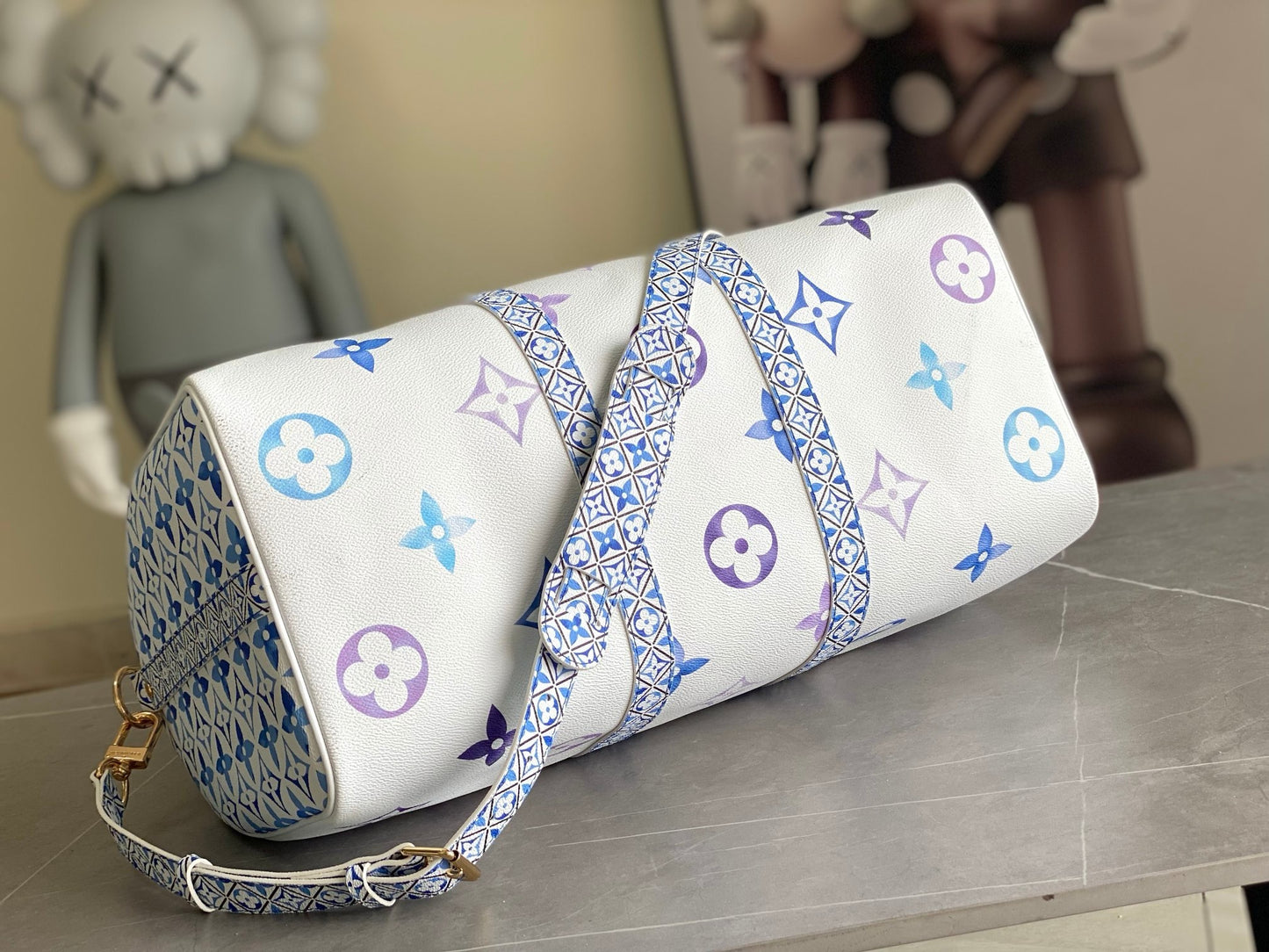 Louis Vuitton Monogram Tiles Keepall Bandoulière 50 – White Coated Canvas Travel Duffel