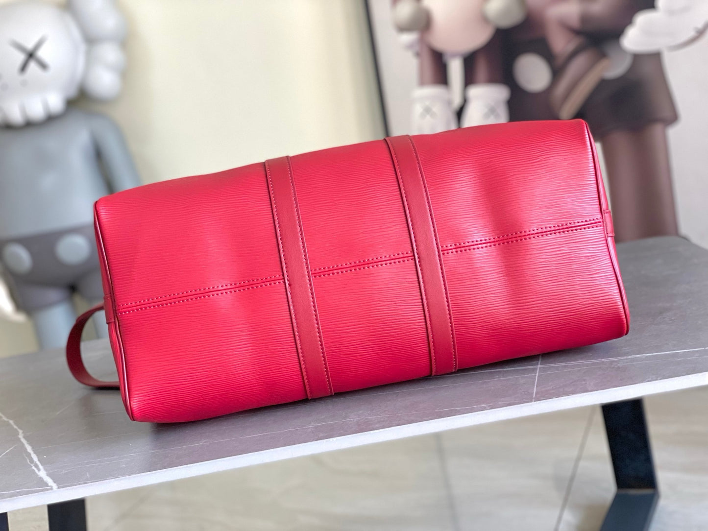 LV Keepall Bandoulière 45 – Crimson Red Epi Leather Travel Duffel with Smooth Leather Trim