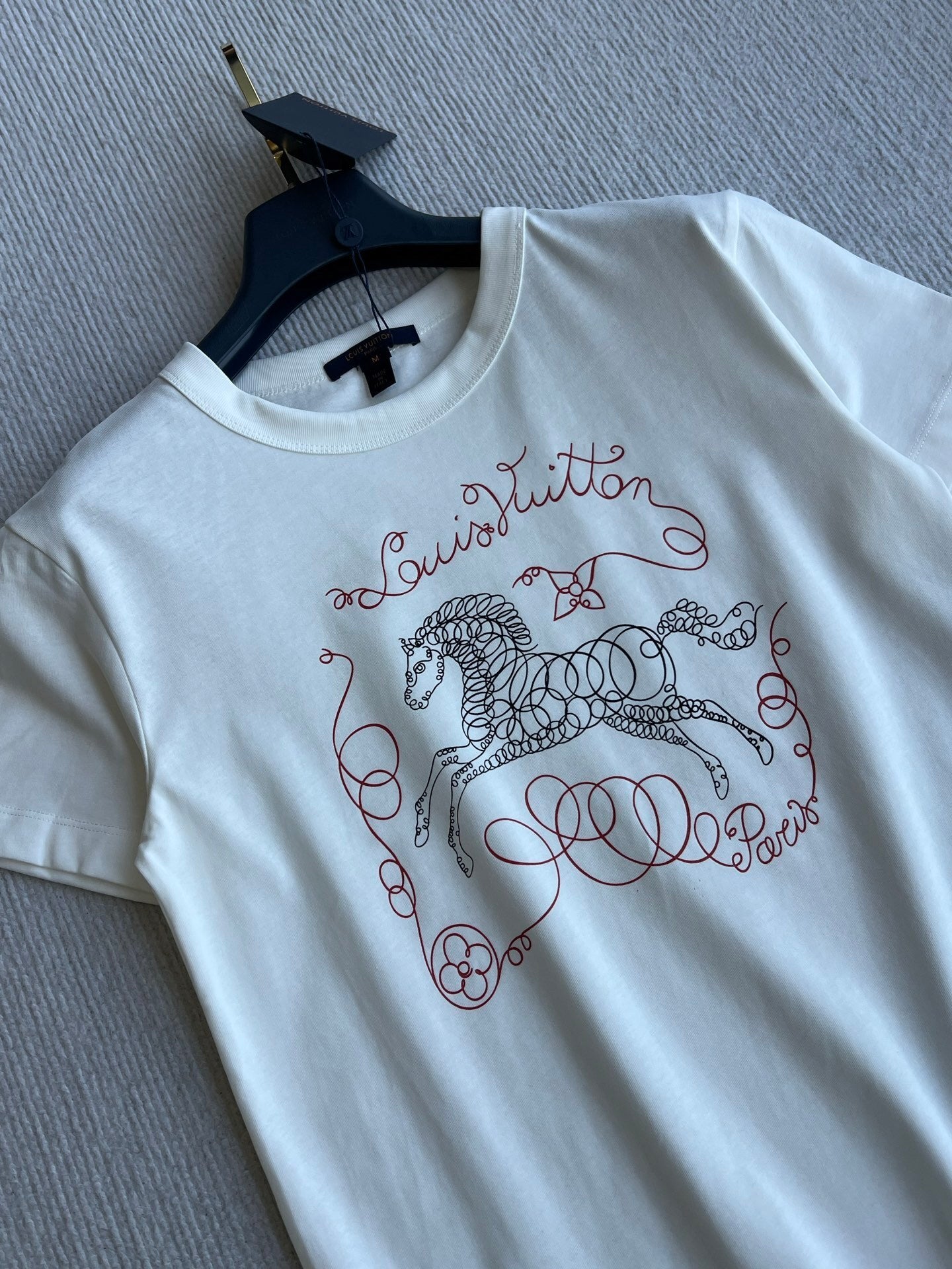 LV Horse Print T-Shirt – Milky White Long-Staple Cotton Crewneck