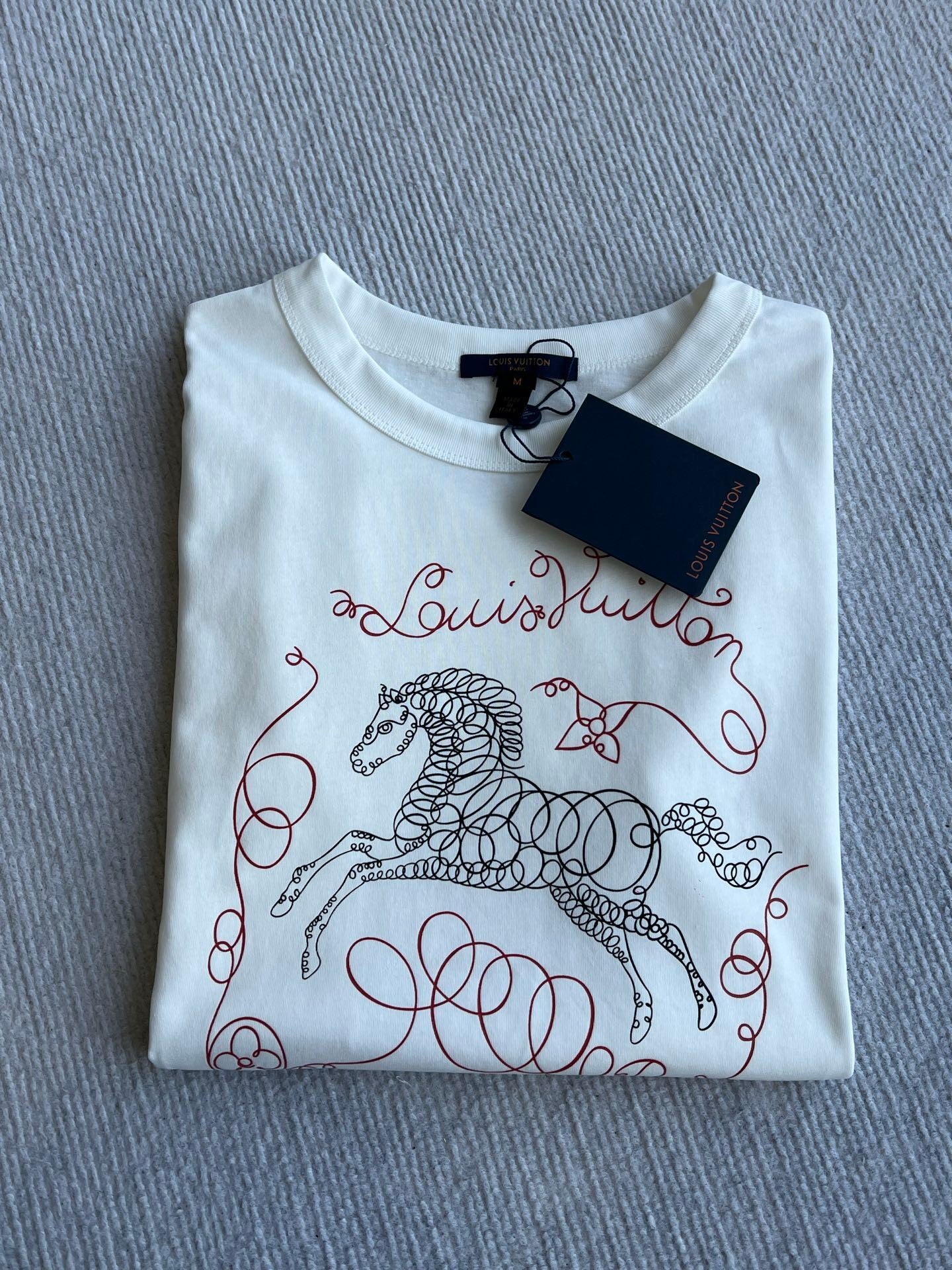 LV Horse Print T-Shirt – Milky White Long-Staple Cotton Crewneck