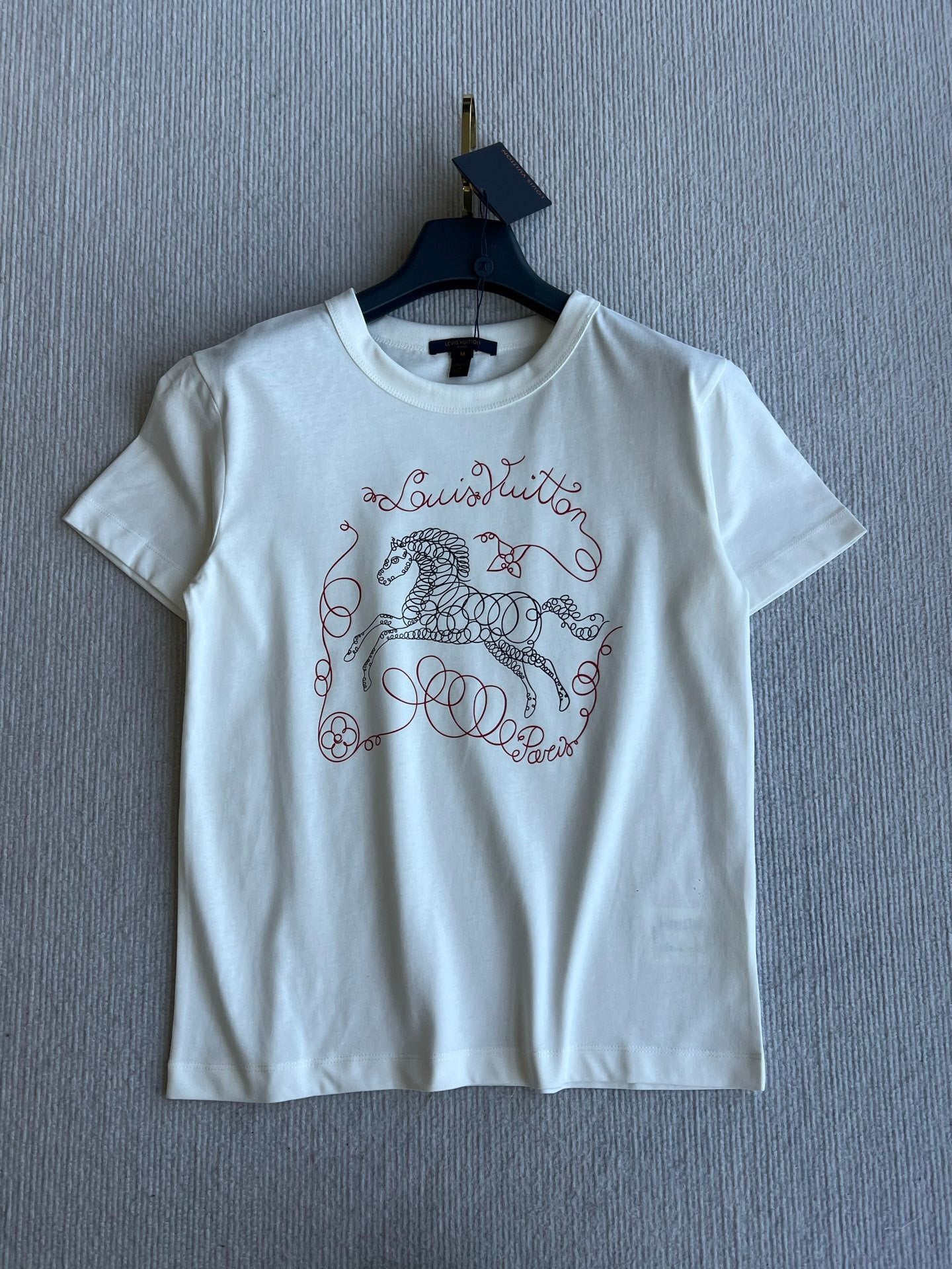 LV Horse Print T-Shirt – Milky White Long-Staple Cotton Crewneck