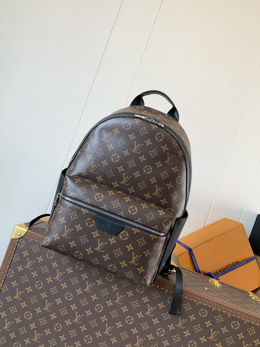 LV Josh Backpack – Monogram Macassar Cognac Brown Coated Canvas Dome Rucksack