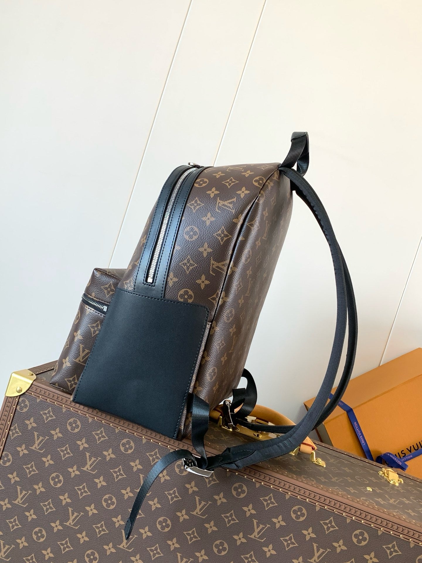 LV Josh Backpack – Monogram Macassar Cognac Brown Coated Canvas Dome Rucksack
