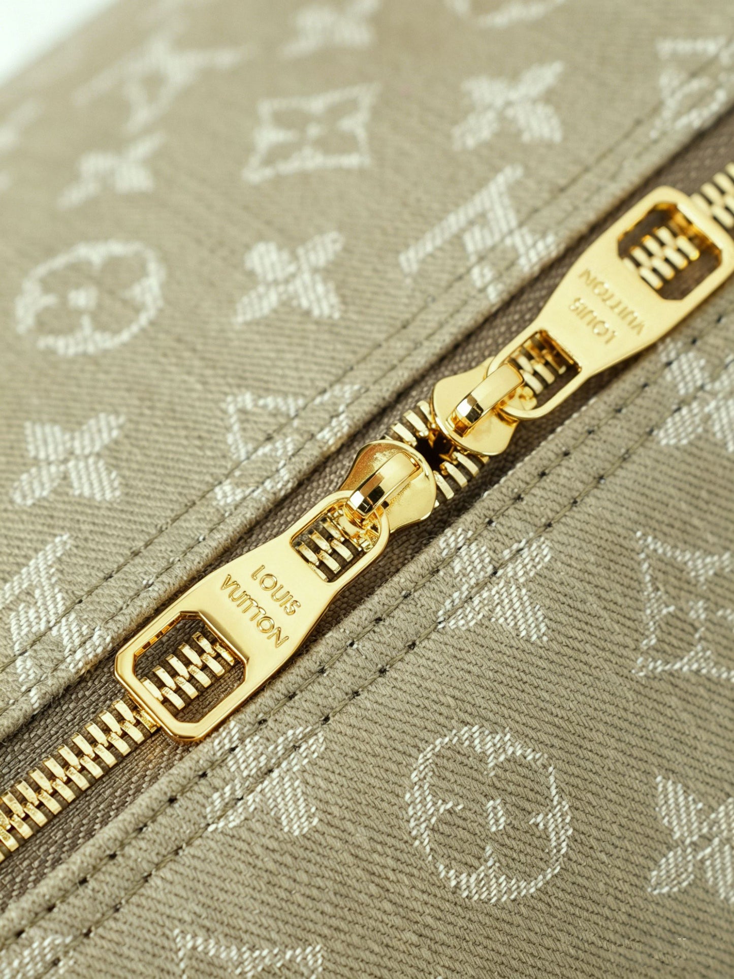 LV Monogram Denim Keepall 45 – Stone-Washed Olive Organic Cotton with Heritage Vachetta